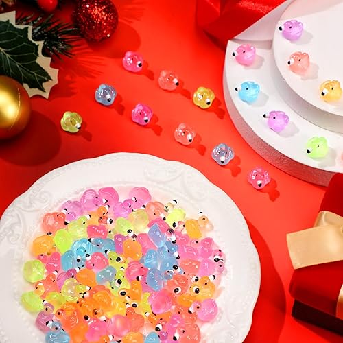 Miniatura 4 de 96 piezas luminosas de mini patos flamencos en miniatura que brillan en la oscuridad resina flamenco pequeño pato diminuto figuras de animales de