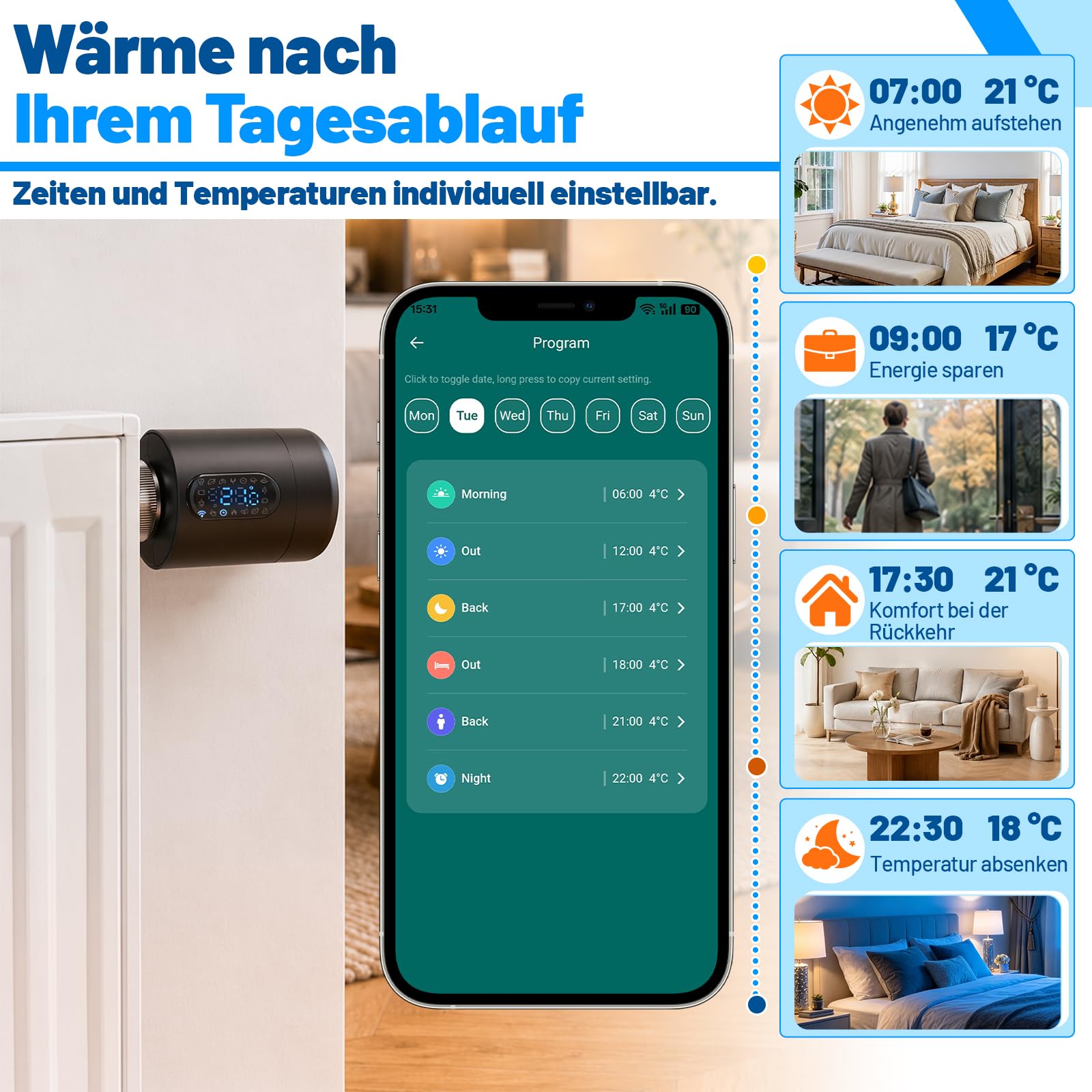 Lot de 2 thermostats de radiateur par application hebdomadaire Noir