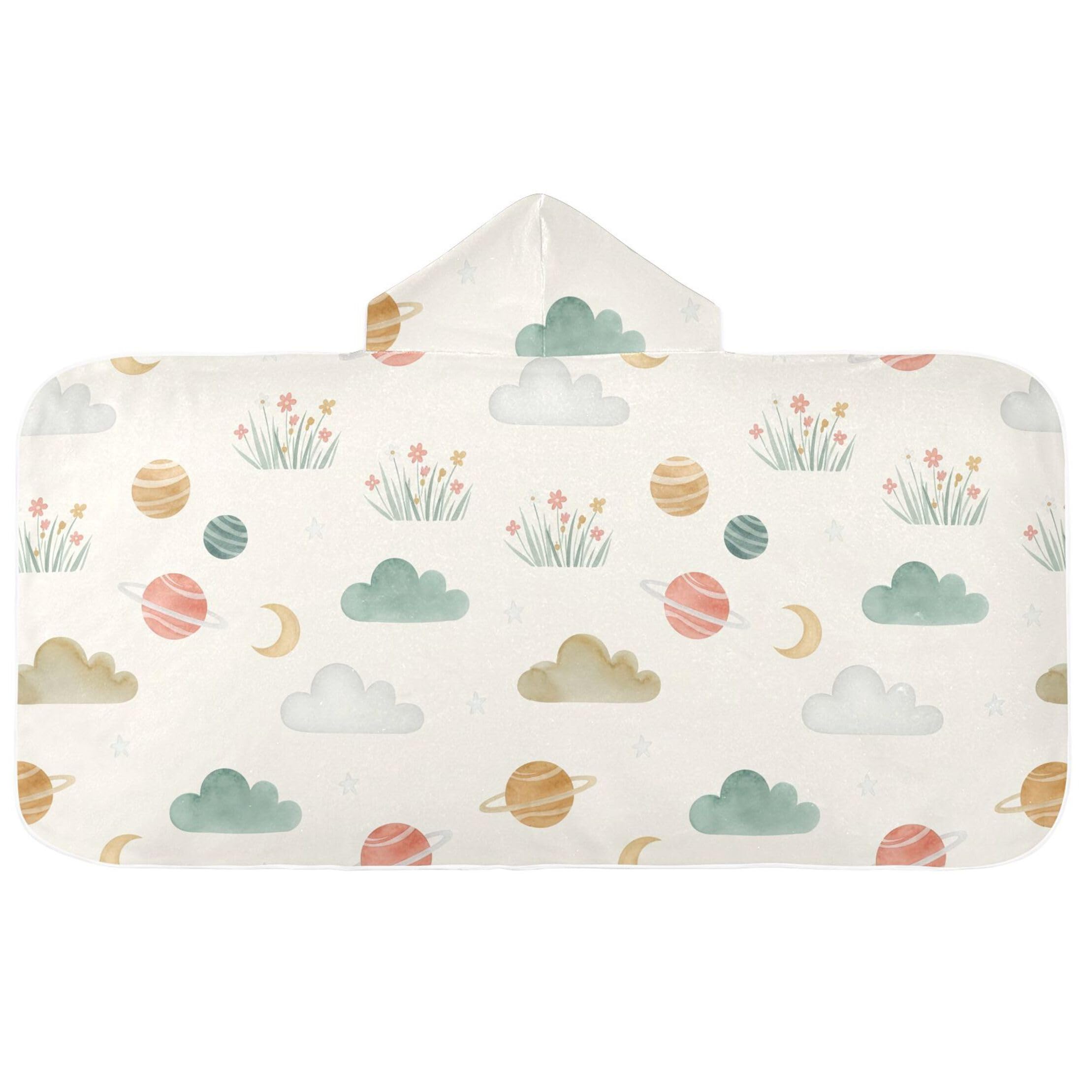 Fuauuyl Cloud Moon Planet Hooded Baby Bath Towel Soft & Breathable Towel for Newborns Infants Toddlers, Nursery Essential