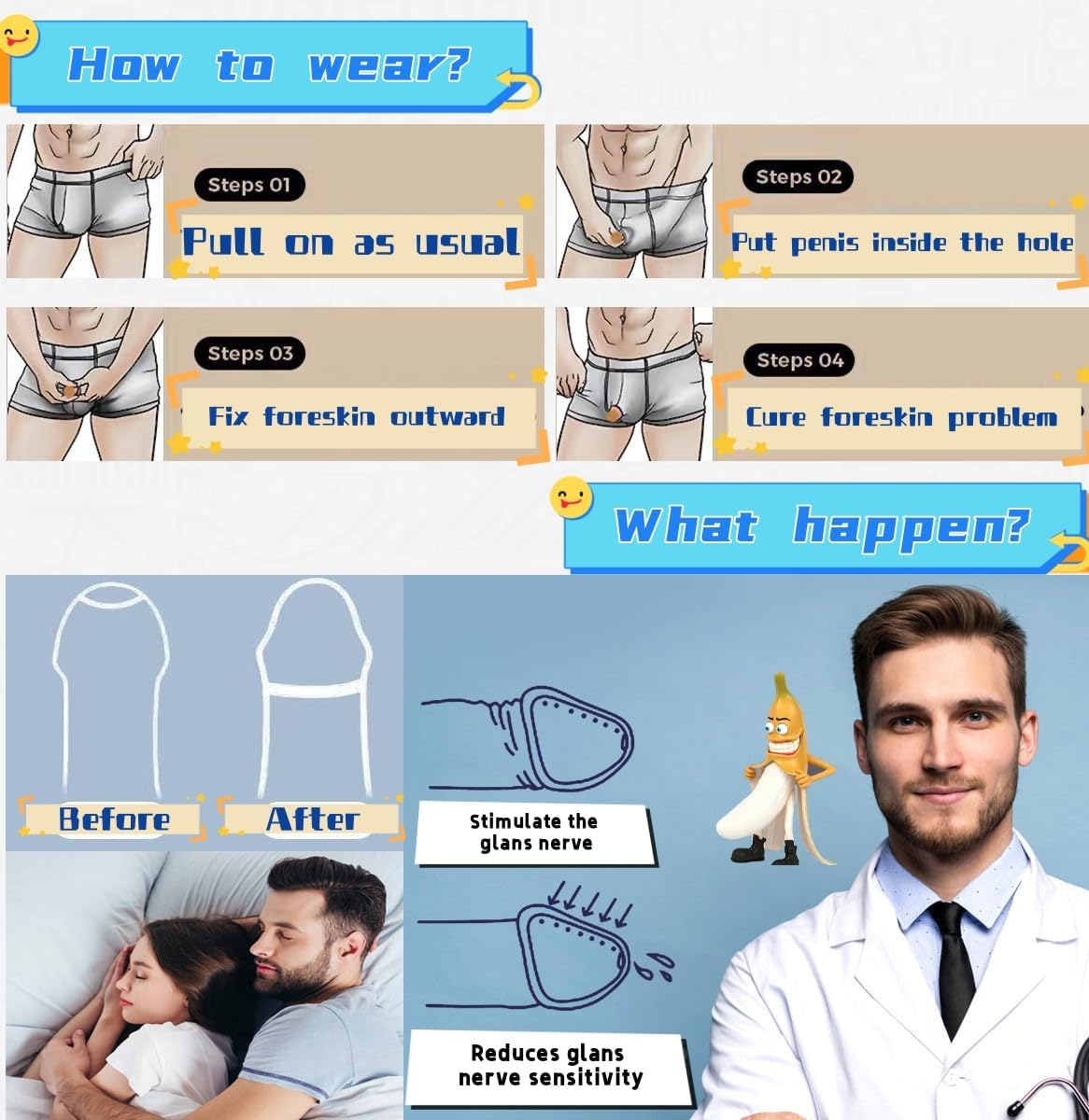 Men's Dual Pouch Underwear Bulge Boxer Briefs Separated Pouch See-through Redundant Prepuce Physical Therapy Trunks - Image 3