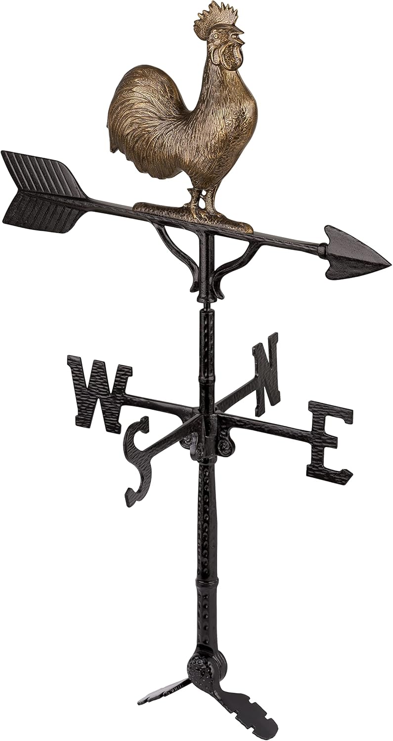 Montague Metal Products - 32'' Aluminum 3D Rooster Weathervane 200 Series - Wind Vane with Ornament - Roof Decor - Mount Included (4 to Choose from) - Hand Cast Aluminum (Oil Rubbed Black)