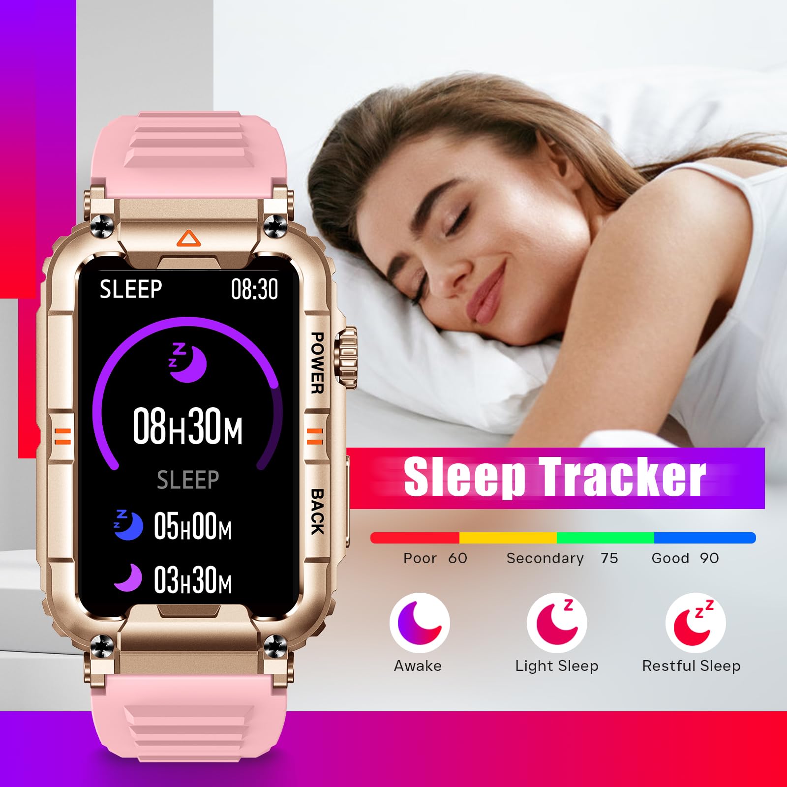 JELLOO Smartwatch dla kobiet i mężczyzn, z funkcją telefonu, zegarek fitness, zegarek fitness Smart Watch z 100+ trybami sportowymi, pulsometrem, monitorem snu, krokomierzem, trackerem aktywności,