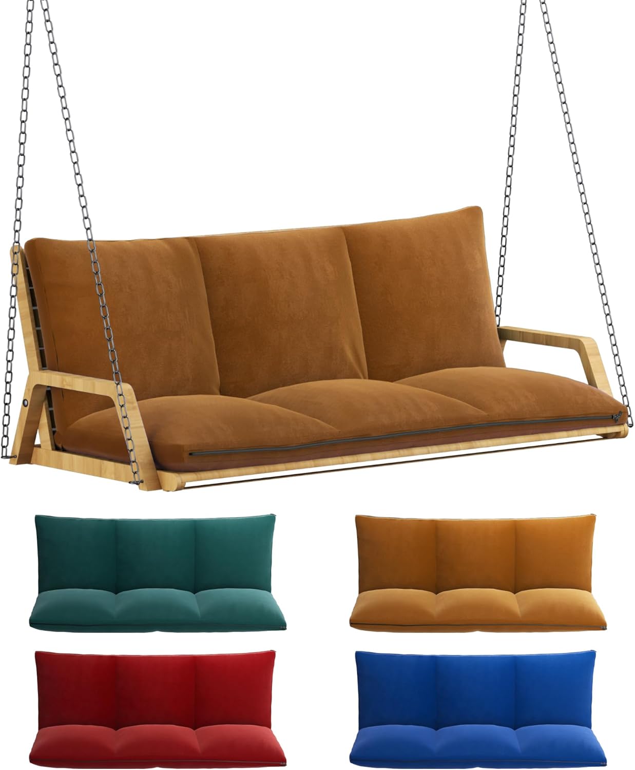 porch swing cushions with backrest 59x39x4 in-6*thick filling-1*waterproof cover-pad straps, 2 3-seater swing cushions, patio swing cushion for patio porch bench sofa?cushion non-watertight?(brown)