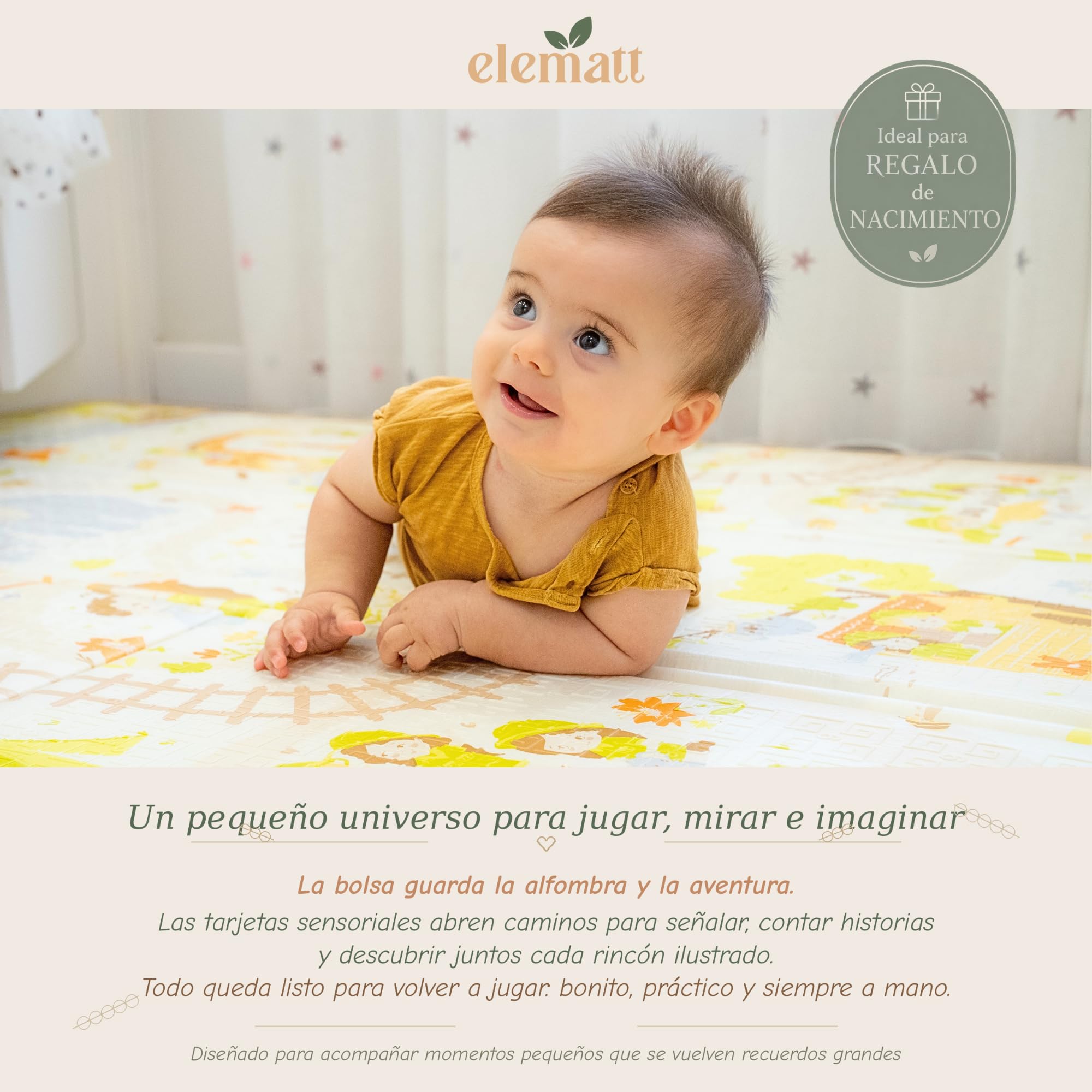 Alfombra Bebe Acolchada Plegable 150x180 cm – 1,5 cm XPE Extra Gruesa, Reversible y Antideslizante | Incluye Bolsa Premium y 20 Tarjetas Sensoriales – elematt