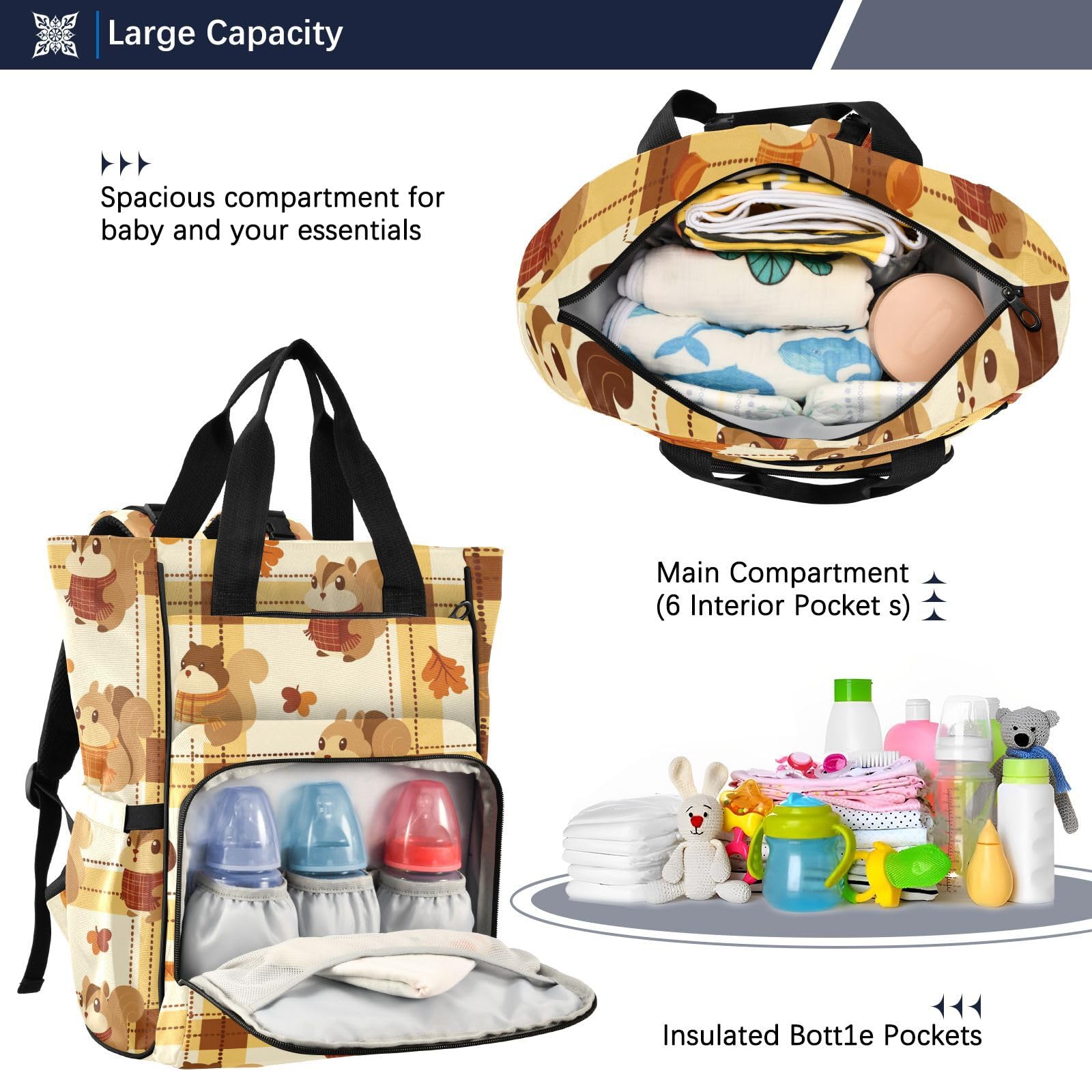 Borsa per pannolini zaino per mamme papà scoiattolo carino autunno