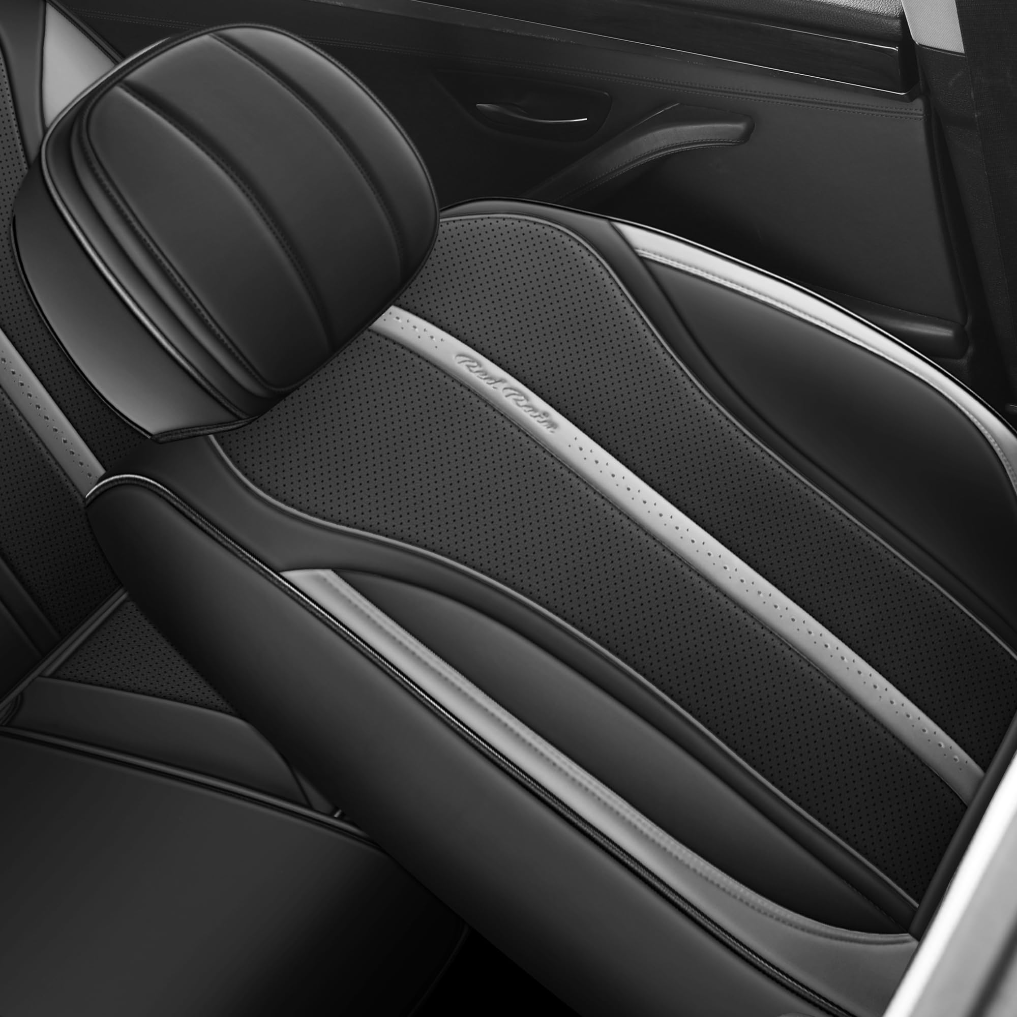 Black and Gray Universal Leather Car Seat Cover Waterproof Seat Covers Auto Seat Covers for Cars Suv Truck (R-Black+Gray) — view 4