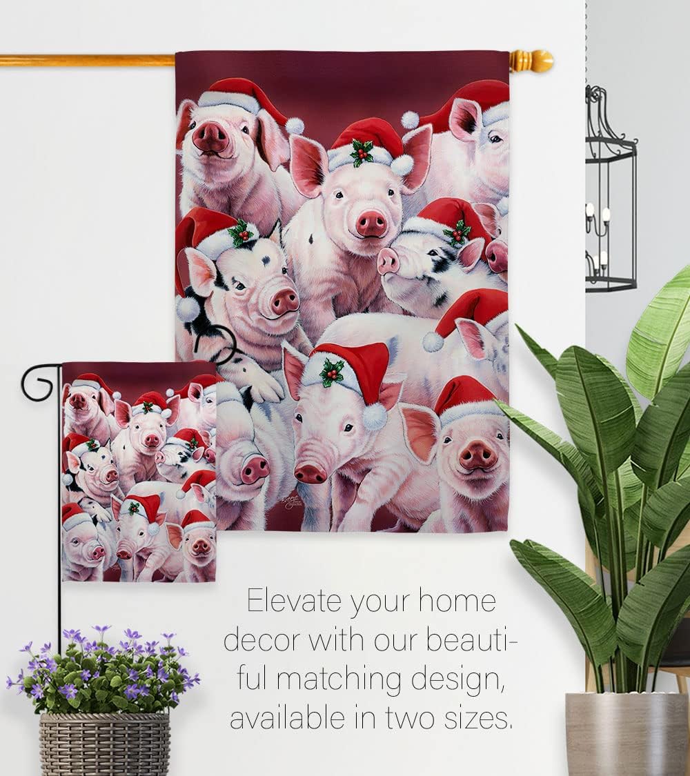 Breeze Decor H114122 Christmas Piggies Winter Seasonal Decorative Vertical House Flag, 28" x 40", Multicolor