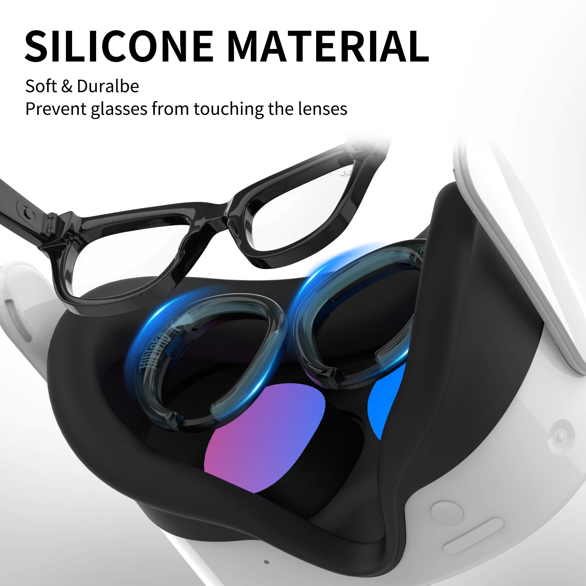 Hibloks Espaceur de lunettes pour Oculus Quest 3S, empêche la myopie et les rayures sur les objectifs de réalité virtuelle, bague et étui en silicone anti-rayures