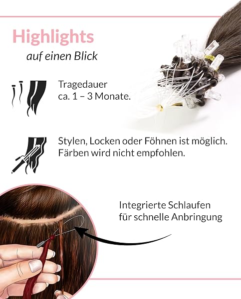 hair2heart Microring Extensions Echthaar glatt 6/3 Dunkelblond Gold - 25 Strähnen 0.5g 40cm, Echthaar Extensions für dauerhafte Haarverlängerung - 5
