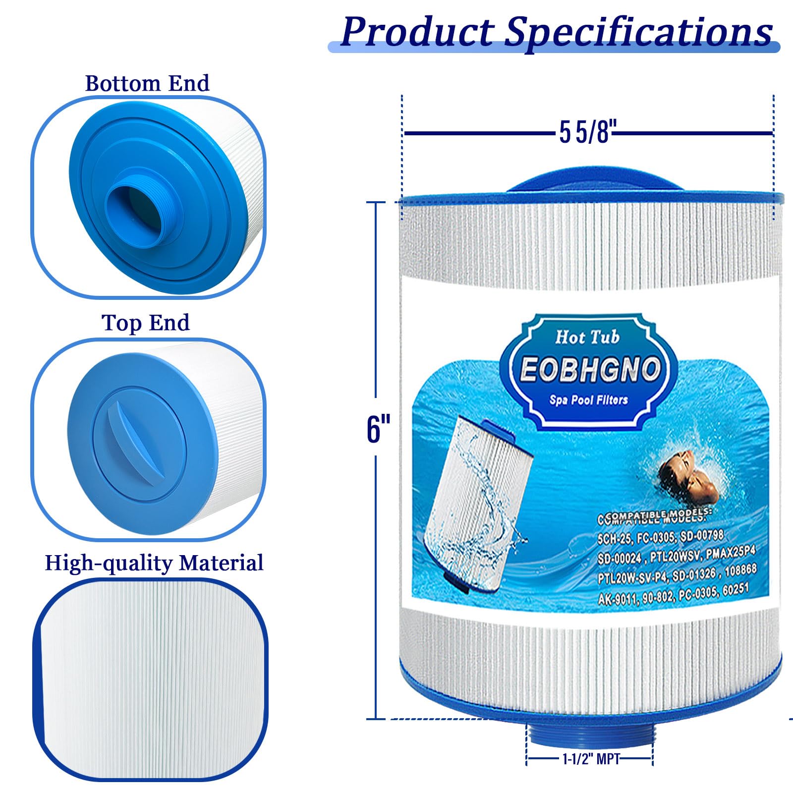 Filtro de spa para bañera de hidromasaje compatible con Unicel 5CH-25, Filbur FC-0305, PMAX25P4, MAAX Spas 108868, Baleen AK-9011, 90-802, SD-00798, SD-00024, MAAX Spas 25 cartucho de filtro de