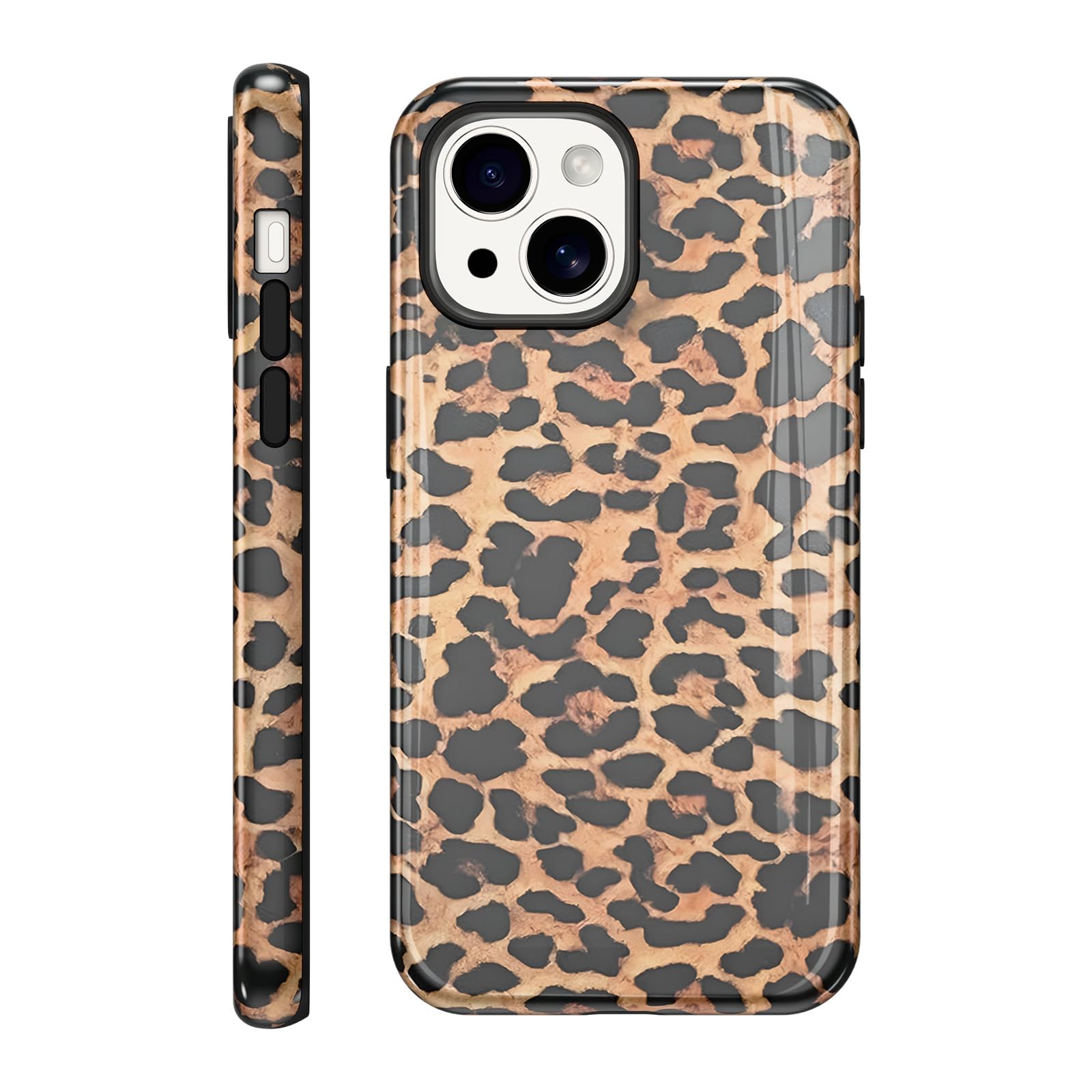 Foonary 2 Pack Black Leopard Print Phone Case For IPhone 14/iPhone 13 6.1", Soft Silicone With Grey Cheetah Design Aesthetics Pattern Cases,Shockproof