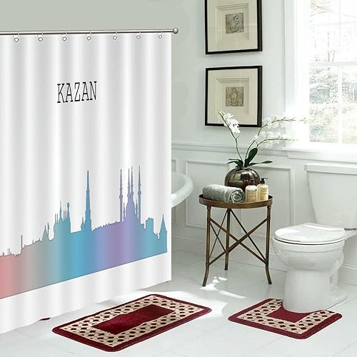 Miniatura 3 de Kazan Skyline - Cortina de ducha de tela para baño, decoración moderna de baño con ganchos, calidad de hotel, 60 x 72 pulgadas