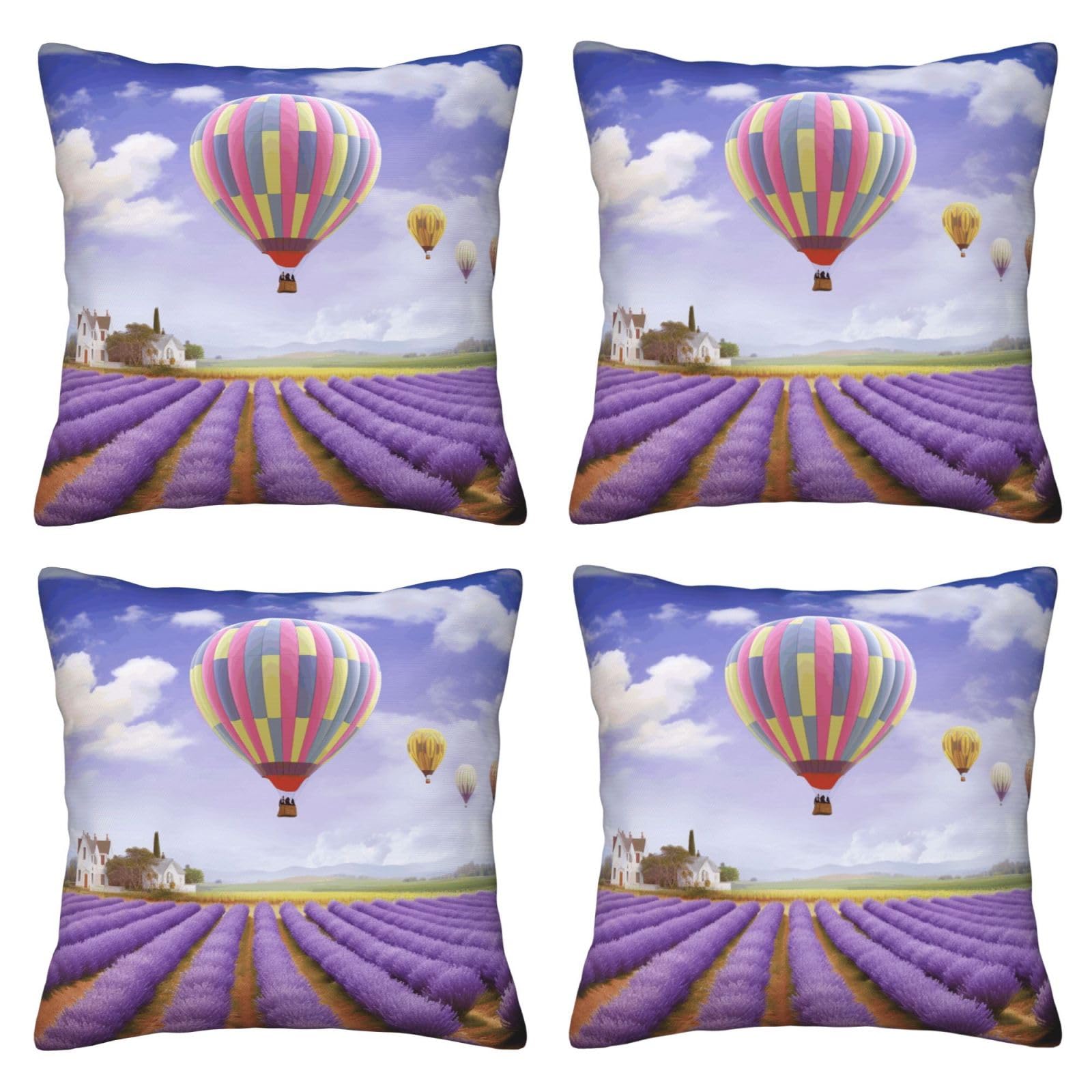 Lavender Hot Air Balloon Throw Pillow Cases 4 Pack Square Pillowcases Super Soft Pillow Protectors With Zipper for Couch Livingroom Sofa Bed Office Car,30x30 CM
