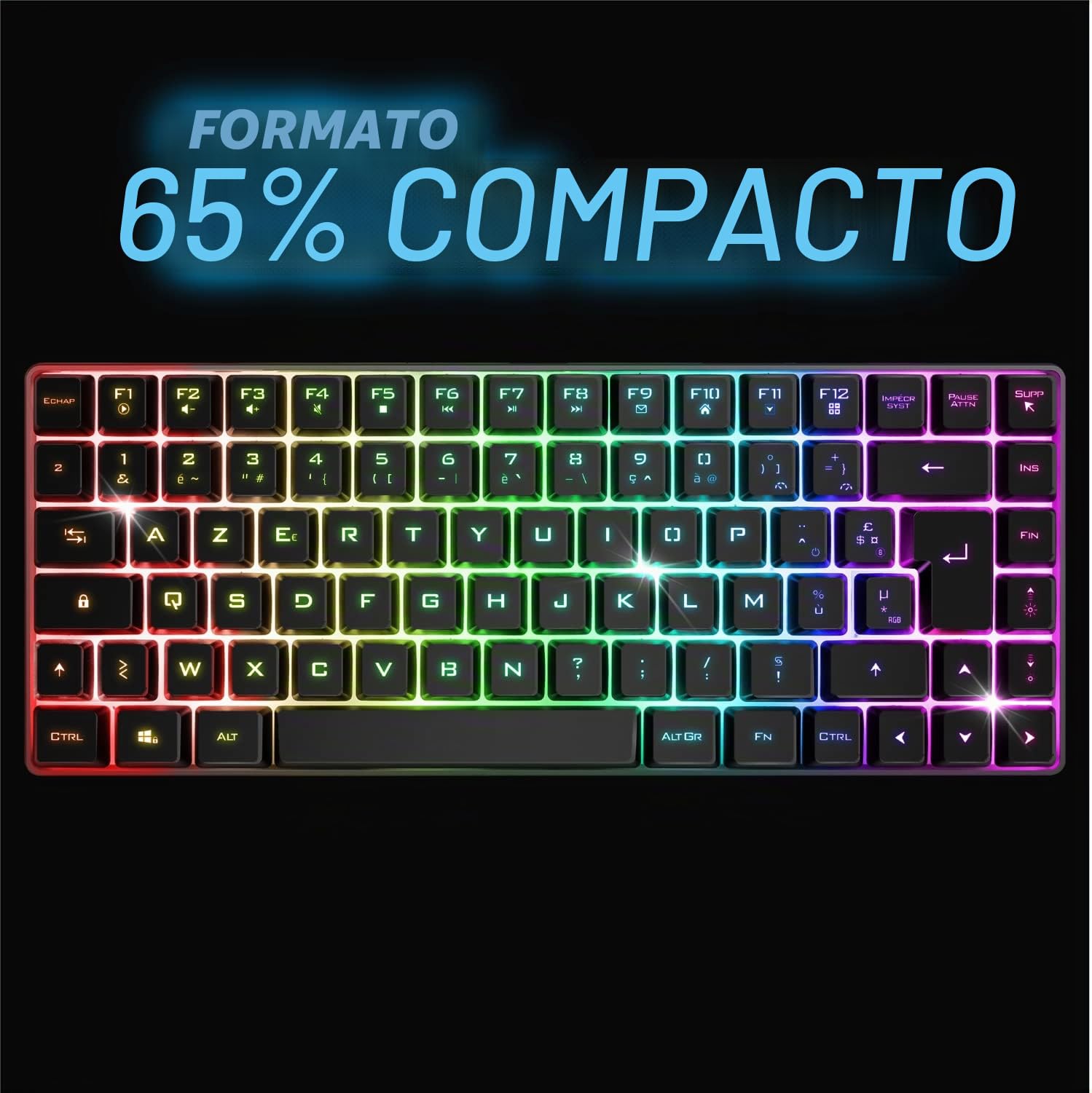 SPIRIT OF GAMER - Teclado Inalambrico RGB - Teclado Gaming TKL 65% - Teclas Semimecánicas Incluyendo 25 Anti-Ghosting - Conectividad Inalámbrica y Bluetooth - Compatible PC Gamer, Smartphone, Tablet