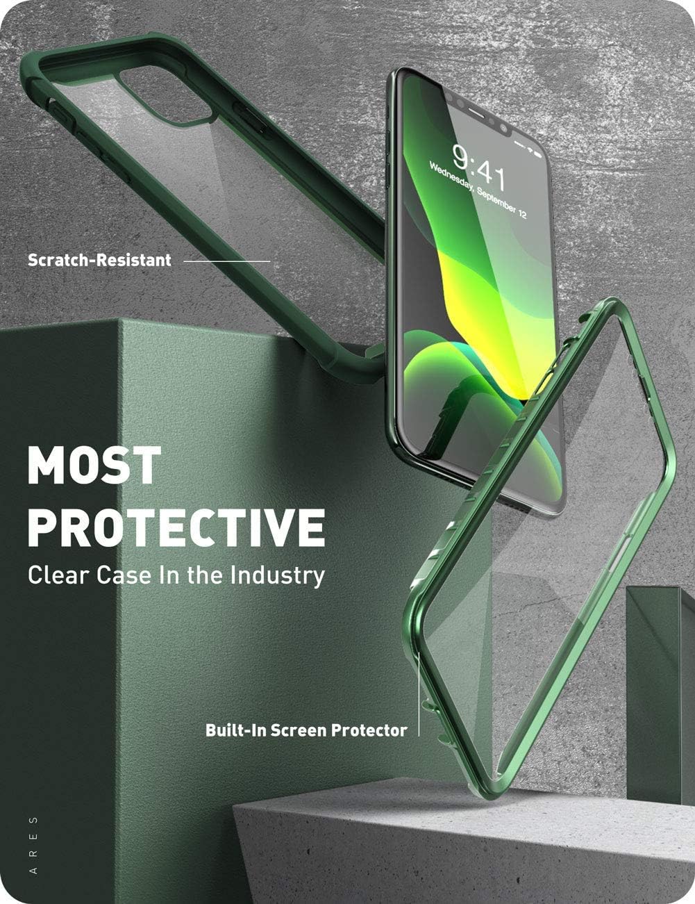 i-Blason Ares Series for iPhone 11 Pro 5.8 Inch (2019 Release), Rugged Clear Bumper Case with Built-in Screen Protector (Green)