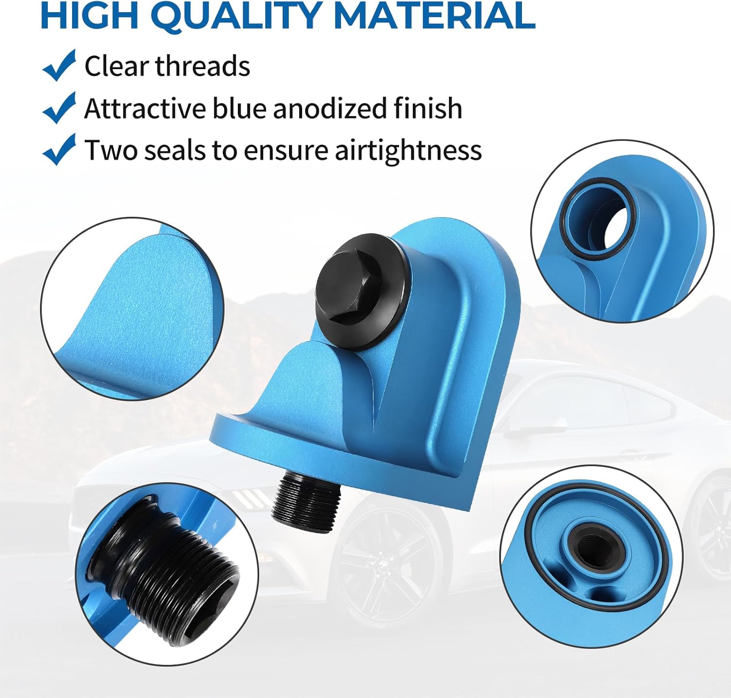 M-6880-B50 90 Degree Billet Oil Filter Adapter for 1965-1995 Mustang 5.0L 302 V8, 2011-2021 Ford Mustang & 2016-2018 Focus RS, Blue