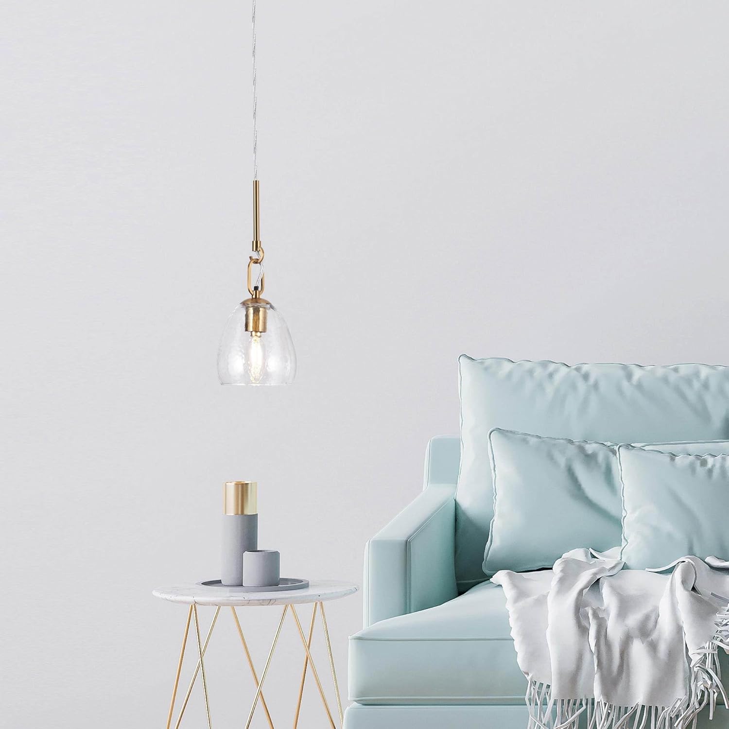 KSANA Gold Glass Pendant Light, Modern Hanging Light Fixture with Water Ripple for Kitchen Island, Bedroom, Foyer, and Entryway