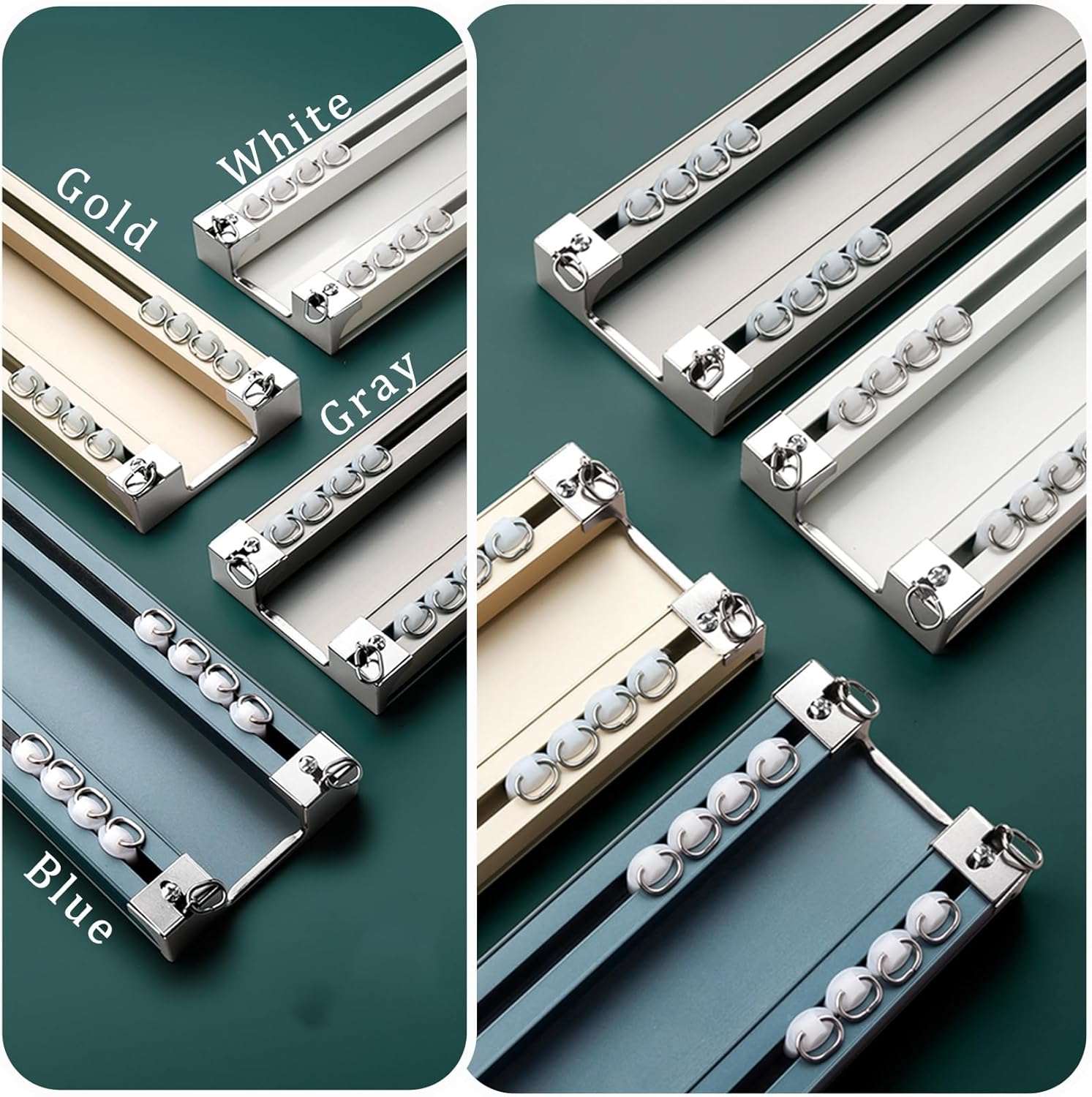 Double Row Curtain Tracks,Silent ceiling track for curtains,Heavy Duty Aluminum Duty Rail Ceiling Mounted for Windows, Bedroom,Living Room,Hotel(White,172in)