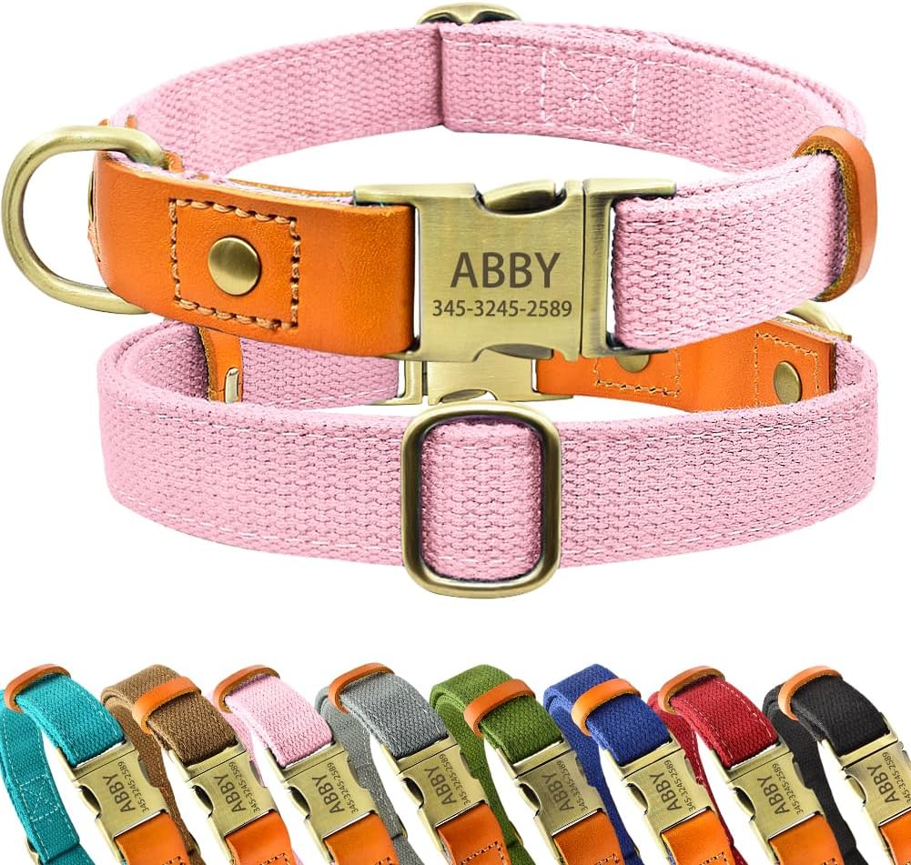 Personalized Adjustable Nylon Dog Collars for Small Medium Large Dogs, Custom Engraved Durable Metal Buckle Dog Collars…