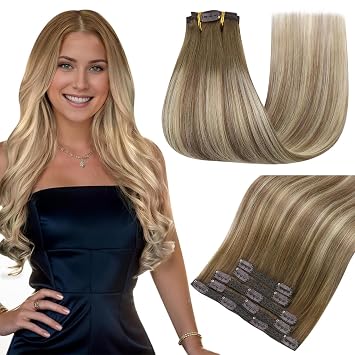 Easyouth Clip in Hair Extensions Balayage Brown to Blonde 14" 70g 7pcs Bundle Clip in Hair Extensions Balayage Brown to Highlight Blonde 14" 70g 5pcs