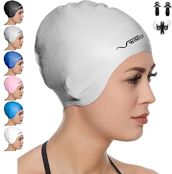 Amazon 高級シリコン水泳帽 長髪の女性と男性用 Swim Top スイムキャップ