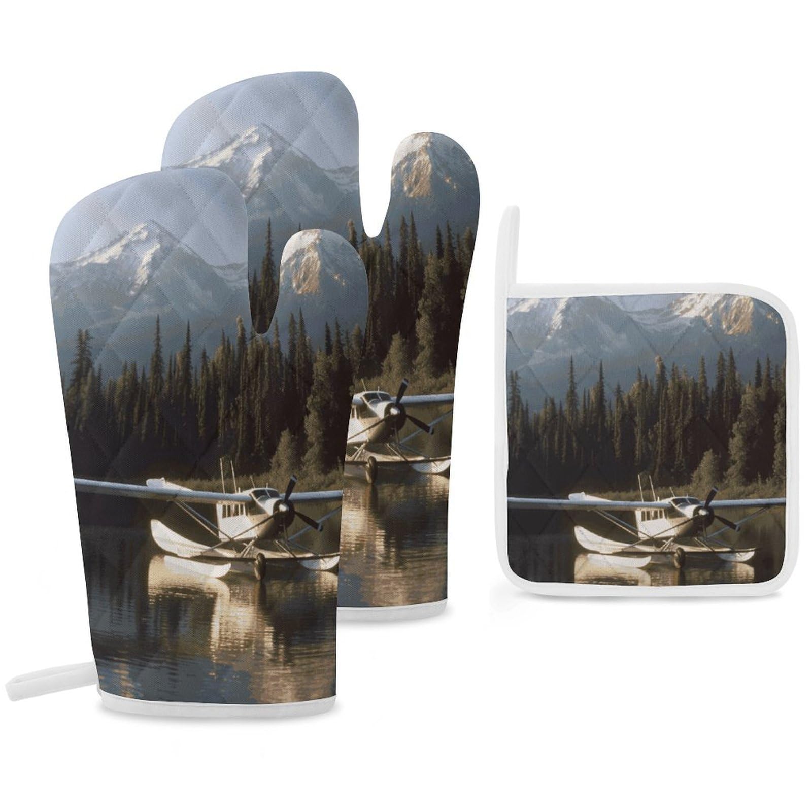 Gants de cuisine avion sur le lac idée cadeau crémaillère