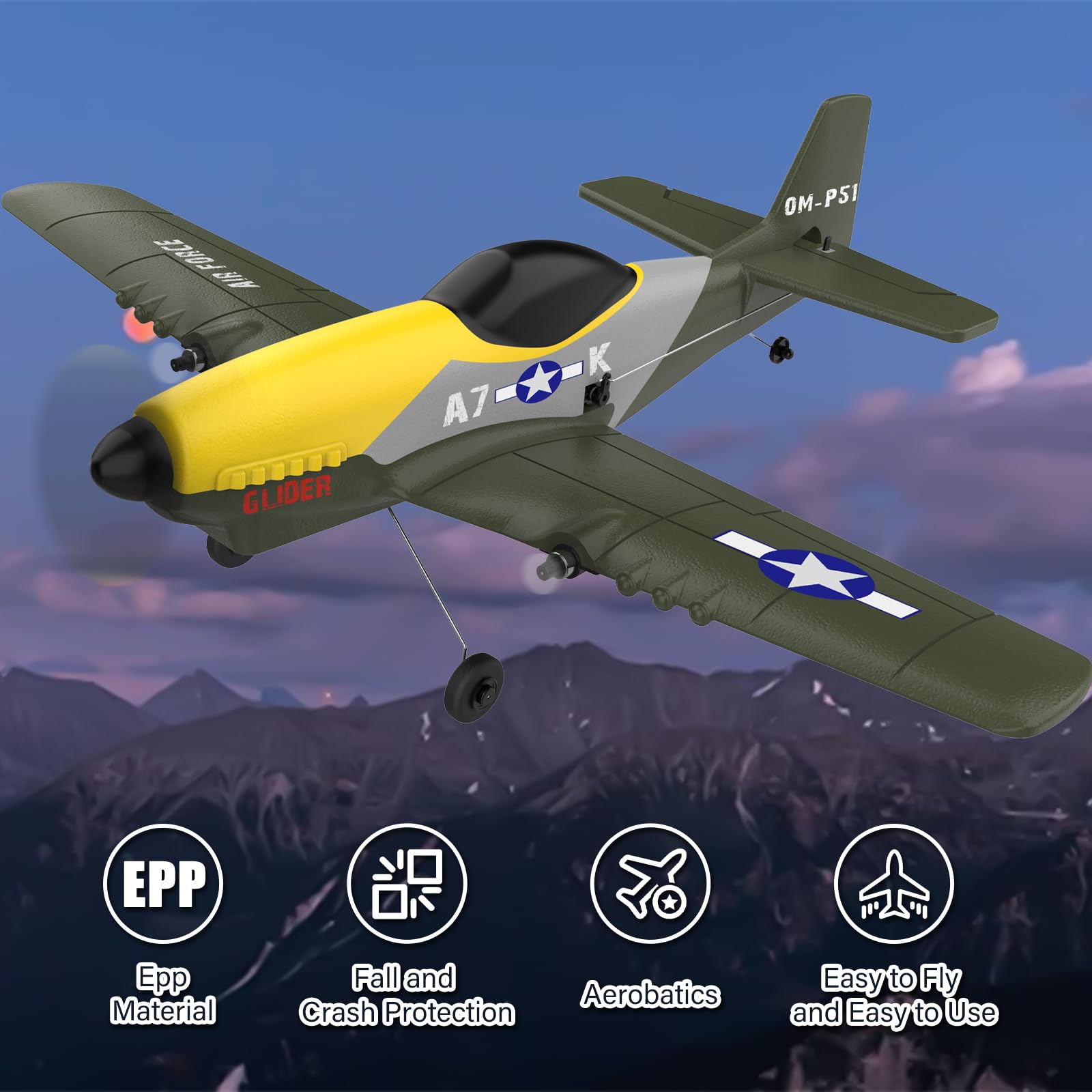 OMNANGO Rc Airplane?2.4GHZ Waterproof Remote Control Plane, 6-Axis Gyro Stabilization System for Beginners-Adults-Children P51