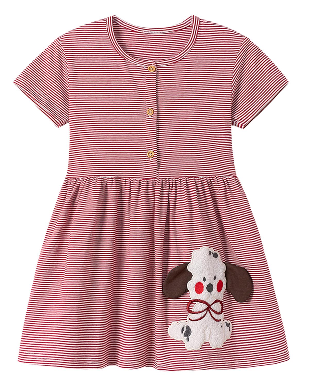 Girls Cotton Long Sleeve Casual Cartoon Appliques Striped Jersey Dresses