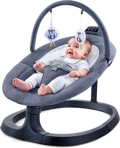 Columpio eléctrico 2 en 1 para bebé, asiento para niños pequeños de hasta 66 libras, soporte de doble brazo para mayor estabilidad, 3 movimientos de