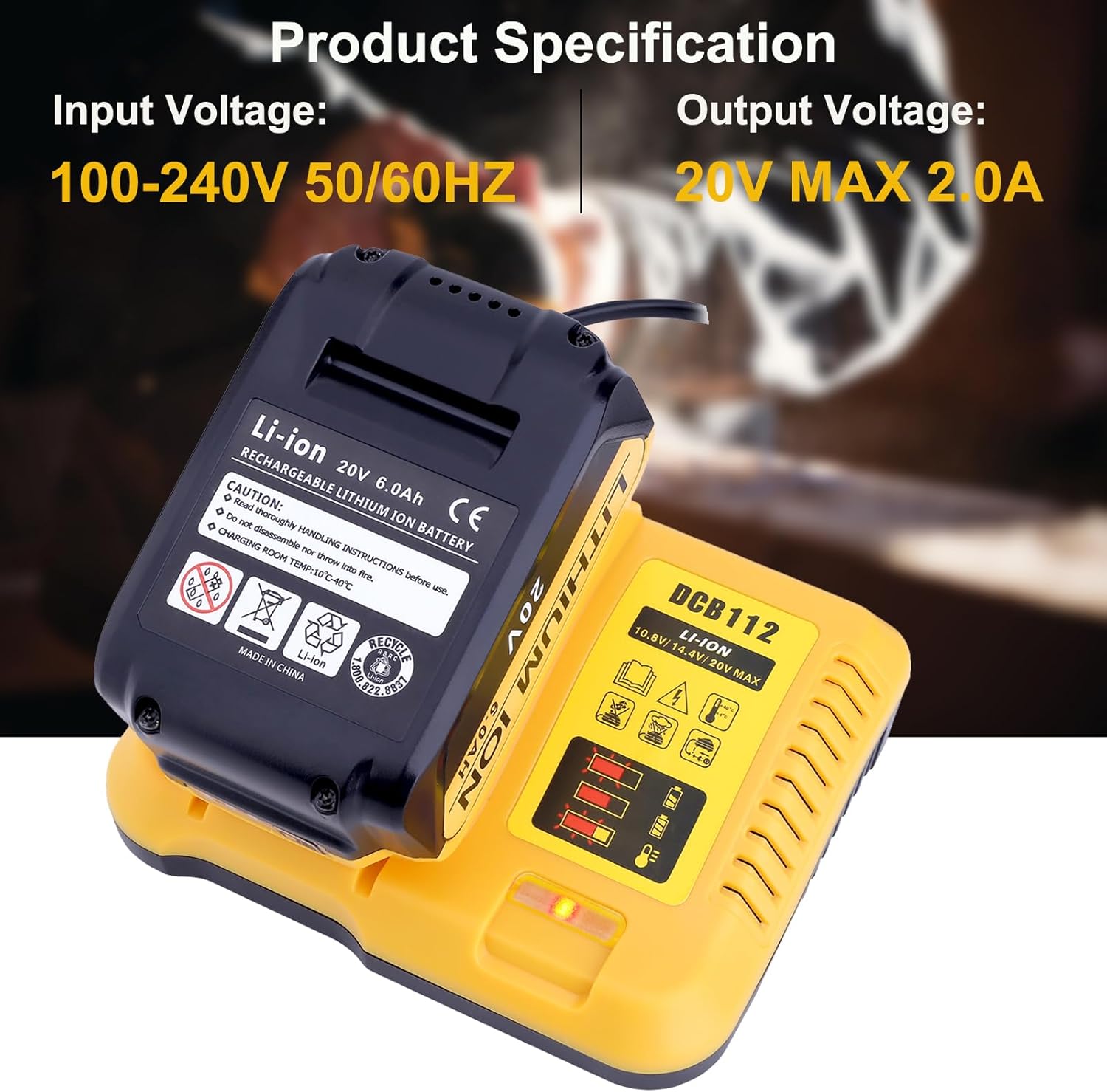 DCB112 Battery Charger Replacement for De-Walt 12V 20V and 60V MAX Lithium-Ion Battery DCB201 DCB200 DCB612 DCB609-2 DCB609 DCB606 DCB606-2 DCB208 DCB206 DCB204 DCB203 DCB126 - Image 4