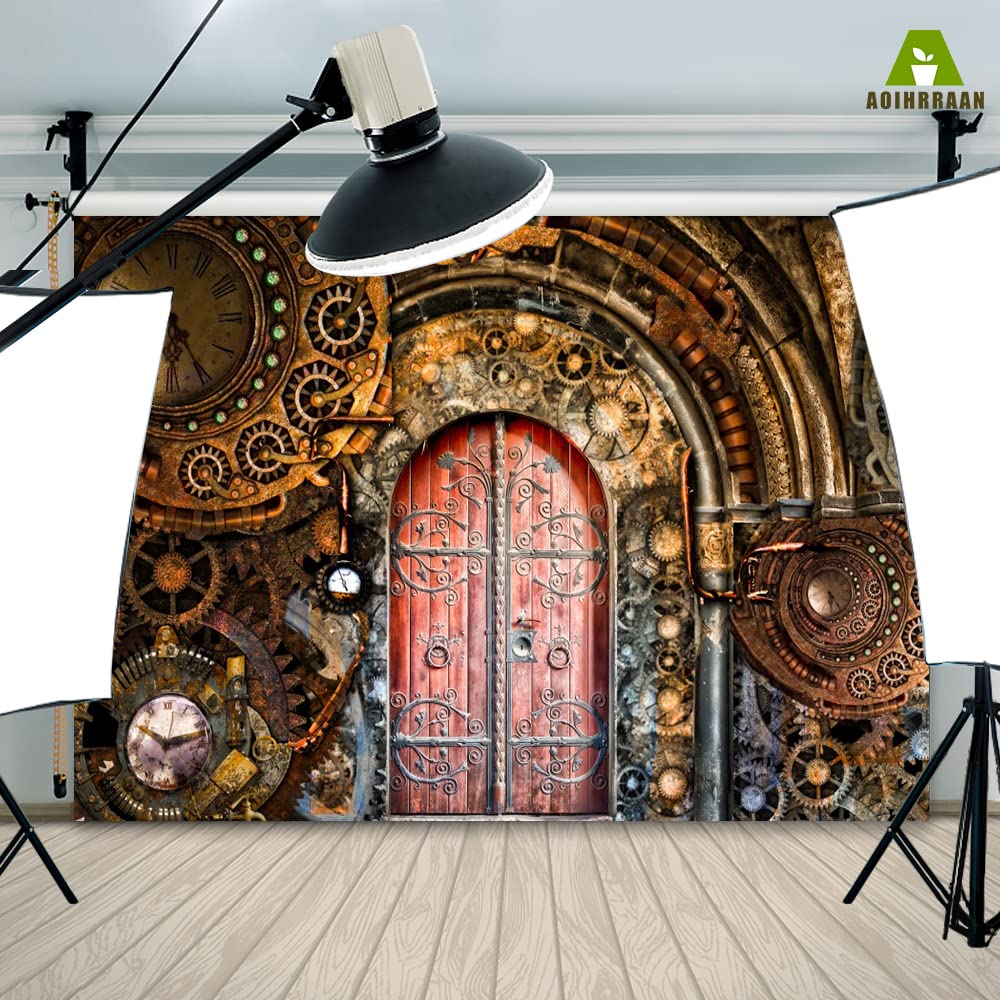 Aoihrraan 1x1,5m Retrò Steampunk Sfondo Vapore Macchina Vintage Metallo Orologio Industriale Ingranaggio Fotografia Sfondo Nostalgia Festa Arredamento Bambini Adulti Uomini Ritratto Foto Prop - View #12