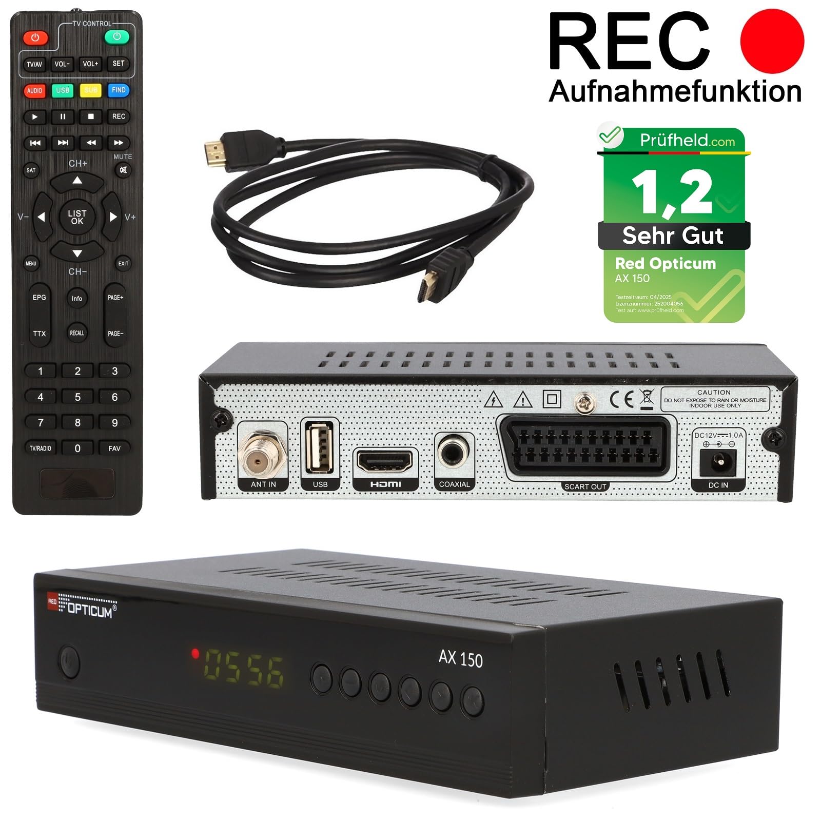 OPTICUM Camping Sat-Anlage Komplettset HD-TV mit HD AX 300 Sat-Receiver, Single LNB, Camping Koffer, HDMI Kabel