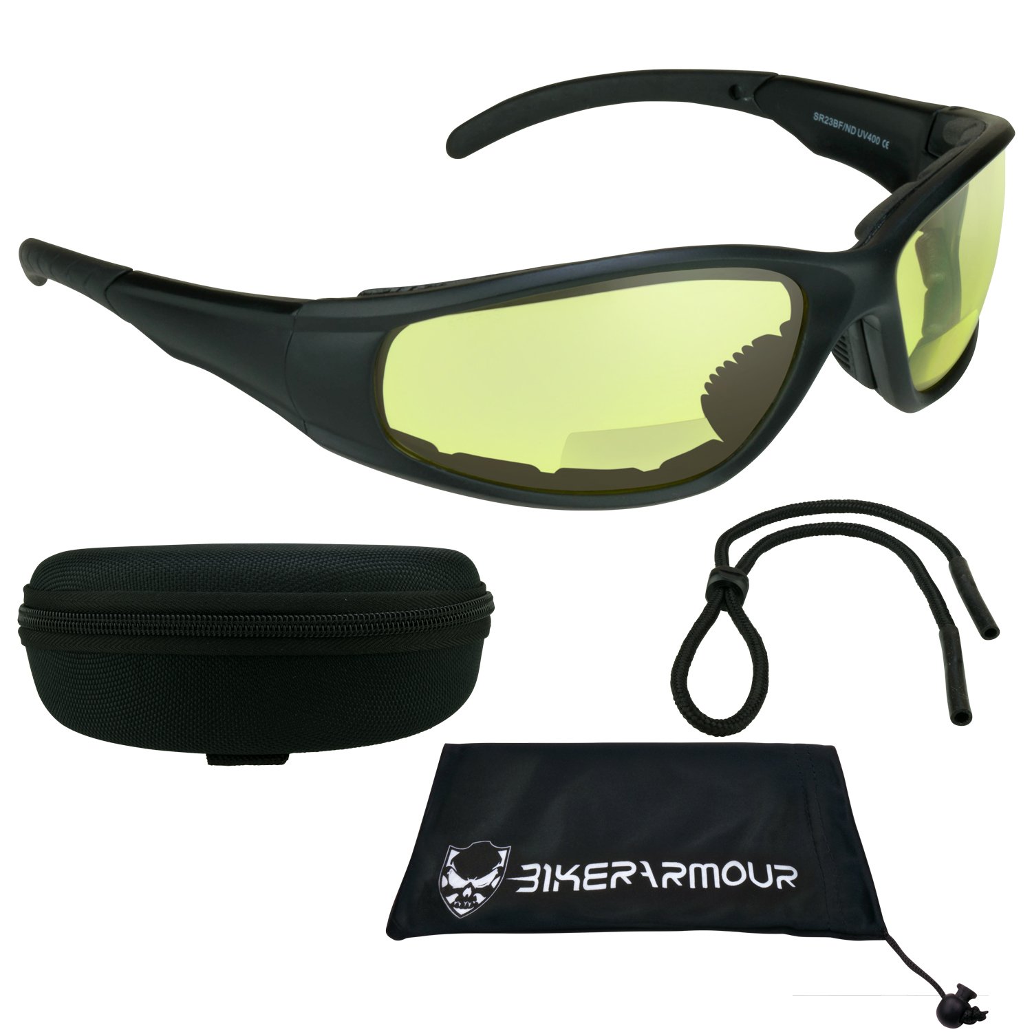 Yellow Night Vision Motorcycle Riding Bifocal Sunglasses foam padded +1.50 for Men and Women. Free Hard Case and Sunglass ... - Review, Price and Buying Guide