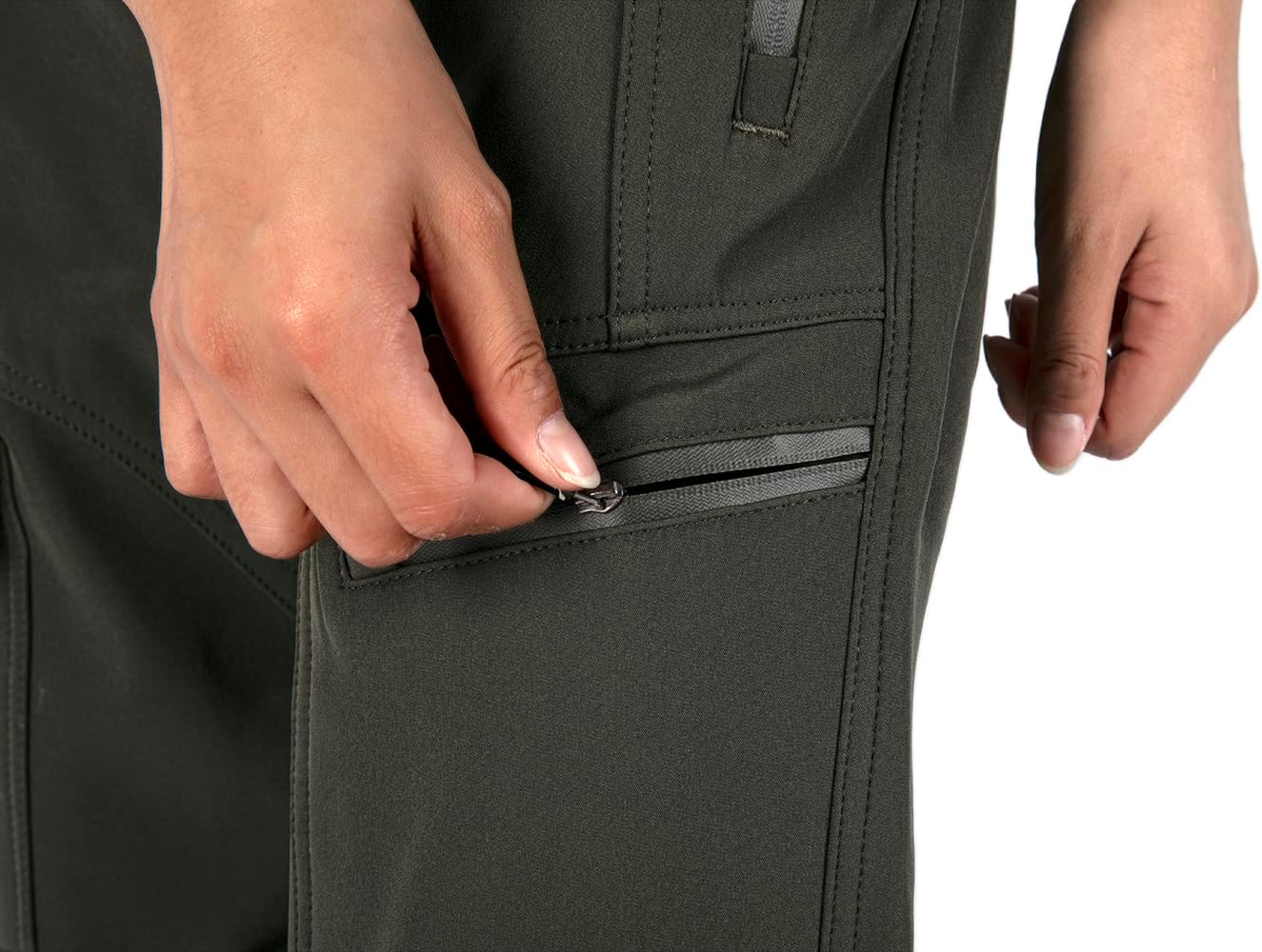 Singbring Women's Outdoor Fleece Lined Cargo Hiking Ski Pants Water-Resistant Windproof Sweatpants with Zipper Pockets - Image 9