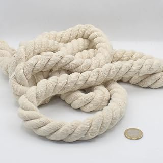 Cordón de algodón Redondo de 20 mm, Cuerda Trenzada con Alma de algodón Natural, Ideal para Manualidades, Costura, versátil 20 mm, Color Crudo