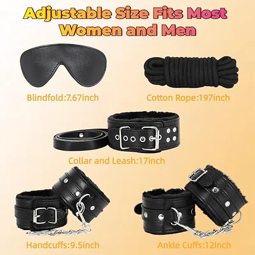 Miniatura 19 de BDSM - Kits de retención de bondage, 12 piezas, juegos sexuales, esposas, cuello de tobillo, puños con los ojos vendados, plumas, cosquillas, bola