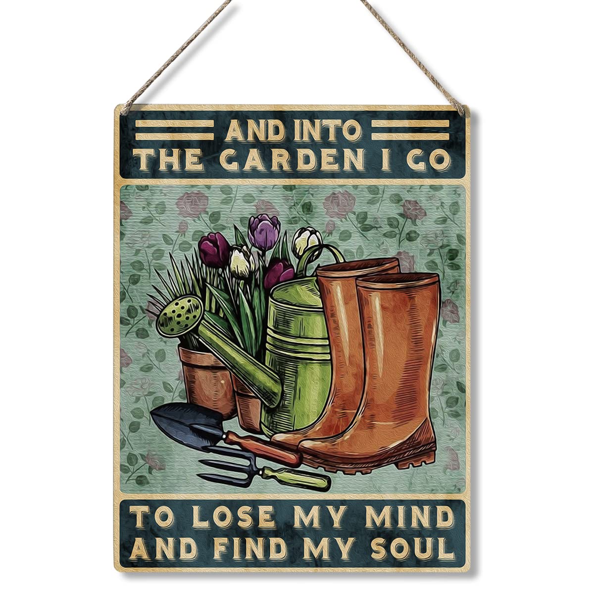 QIONGQI Funny Garden Quote Wood Plaque Sign Wall Hanging, Retro and into the Garden I Go to Lose My Mind Sign for Home Decor Gifts 8x10 Inch