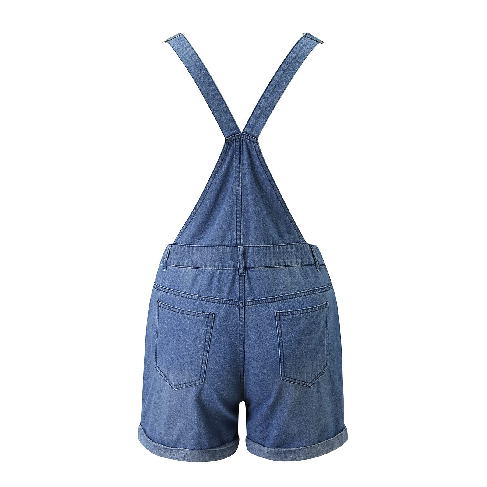 Generisch Salopette courte en jean pour femme - Salopette de travail pour femme - Pantalon court en jean baggy - Salopette en denim avec poches - Salopette vintage avec boutons - Jeans évasé