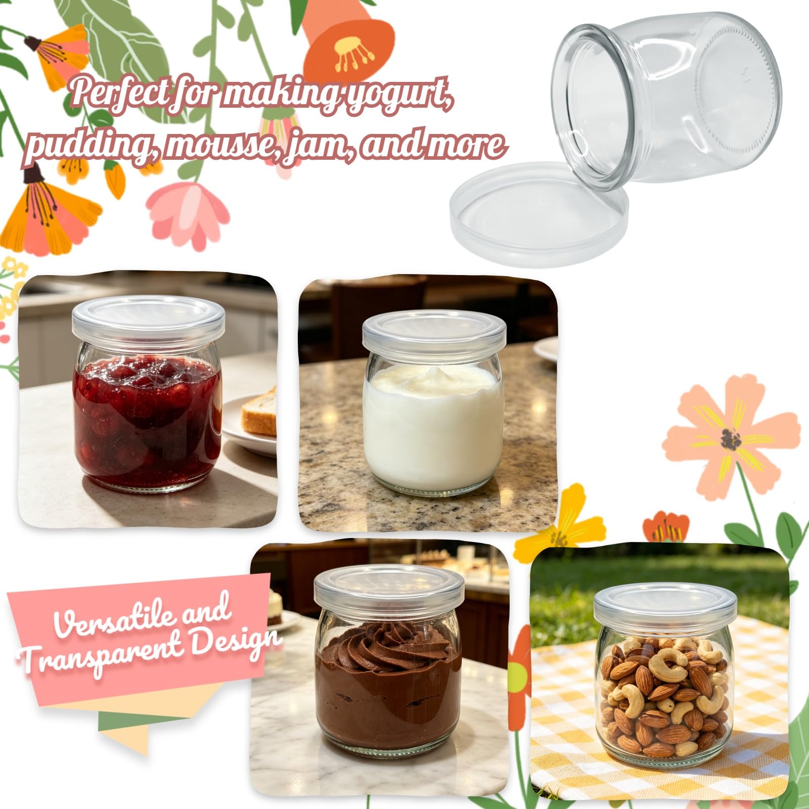 Tarros de yogur de 200 ml con tapa y cuchara