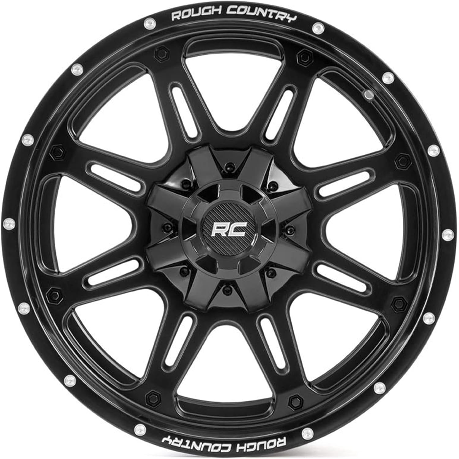 Rough Country 94 Series One-Piece Aluminum Wheel - 20x9, 6x5.5"/6x135mm Bolt Pattern, +0mm Offset, Matte Black w/Milled Accents
