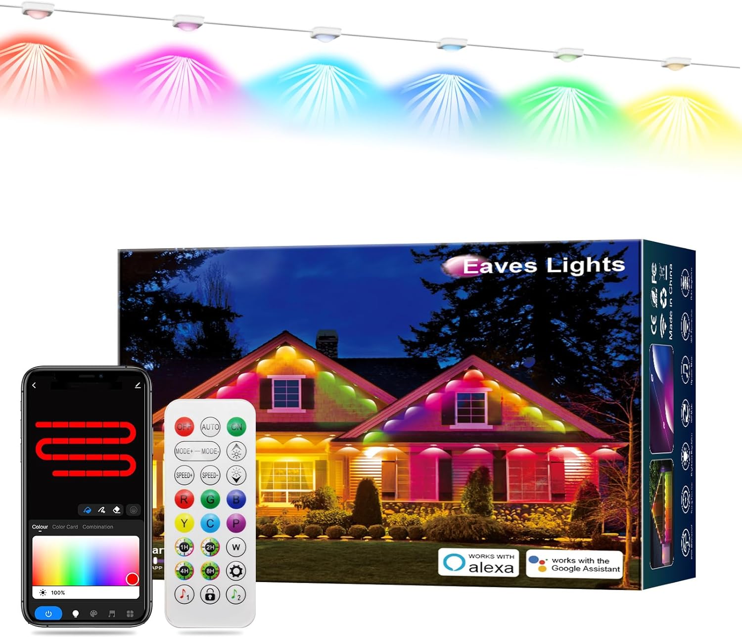 Permanent Outdoor Lights, Smart RGB+IC Outdoor Lighting, 200ft with 144 LED Eaves Lights IP67 Waterproof for Halloween, New Year, Christmas, Smart APP & Voice Control