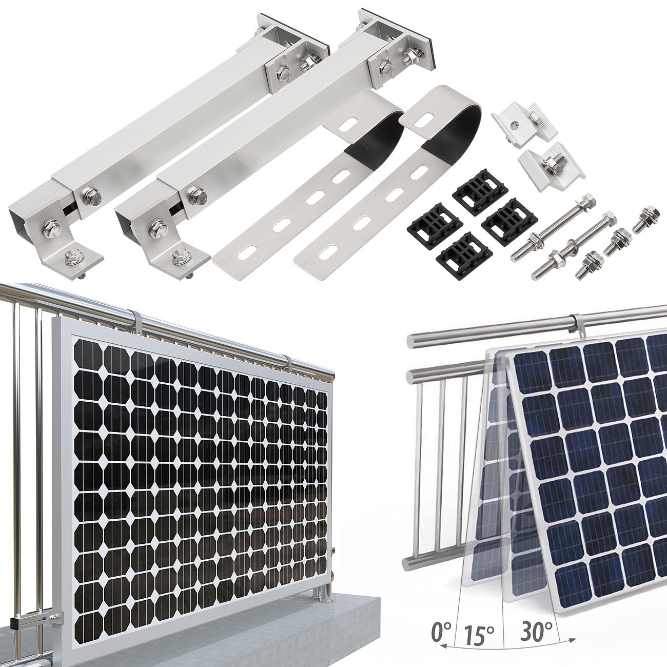 revolt Universal-Balkon- & Zaun-Geländer-Halterungen für Solarmodule, silber