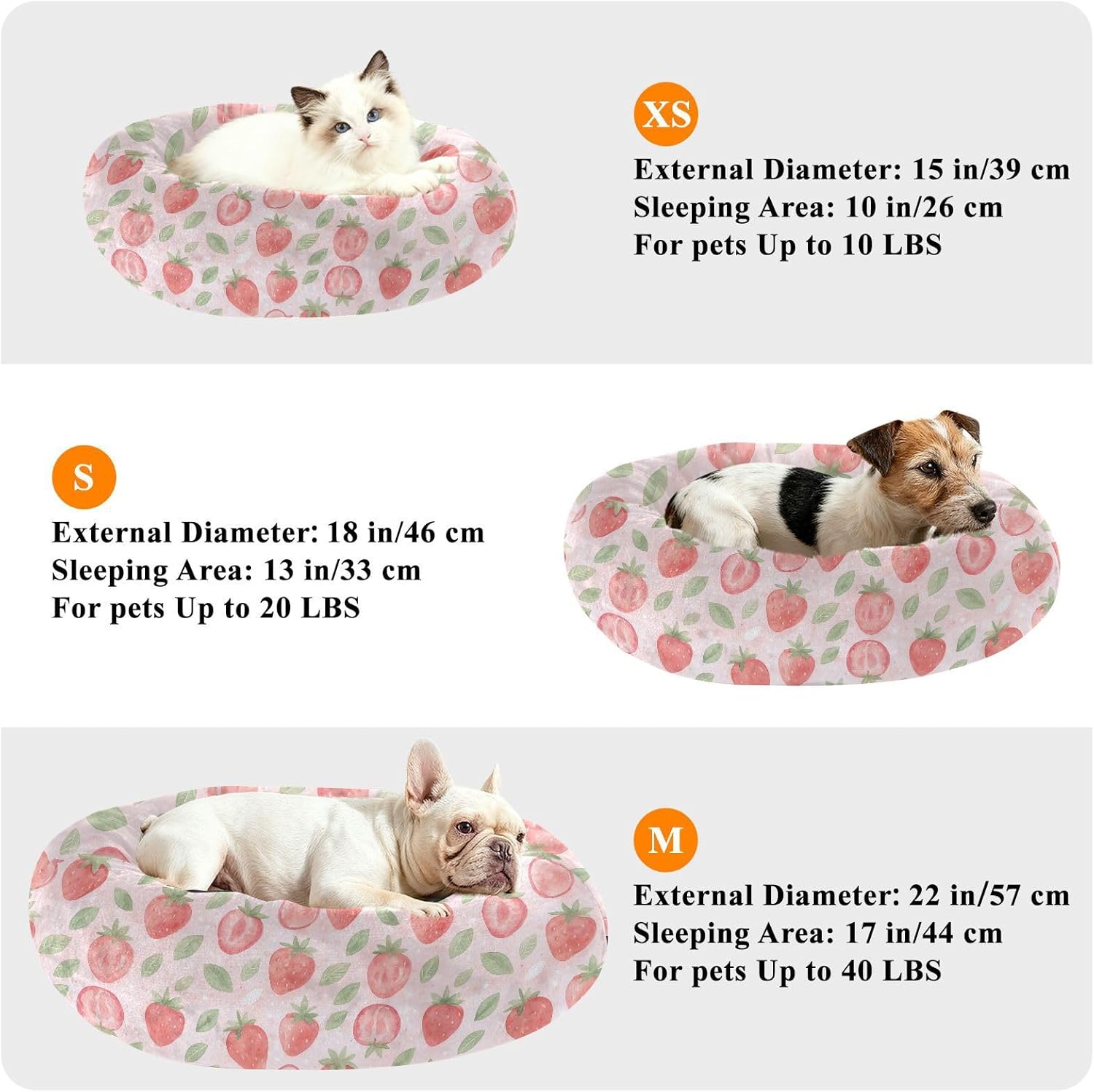 Pet Dog Beds Anti-Slip Fluffy Dog Pillow Bed for Medium Size Pets Supplies M Watercolor Strawberry