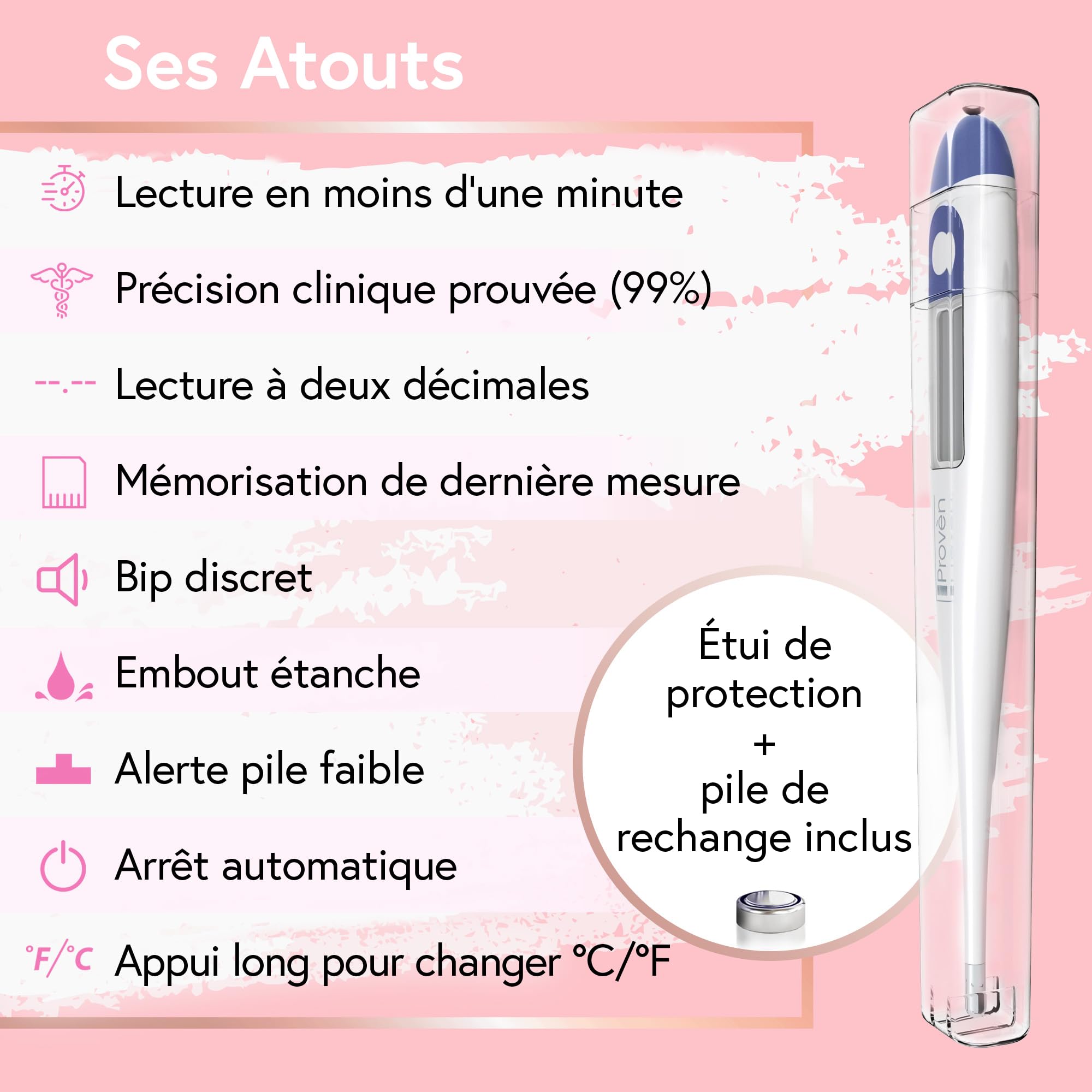 Thermometre basal ovulation – Thermometre double decimale, lecture rapide en 60 s, fonction mémoire, thermomètre basal pour suivi naturel de l’ovulation, BBT précis, thermometre symptothermie iProven