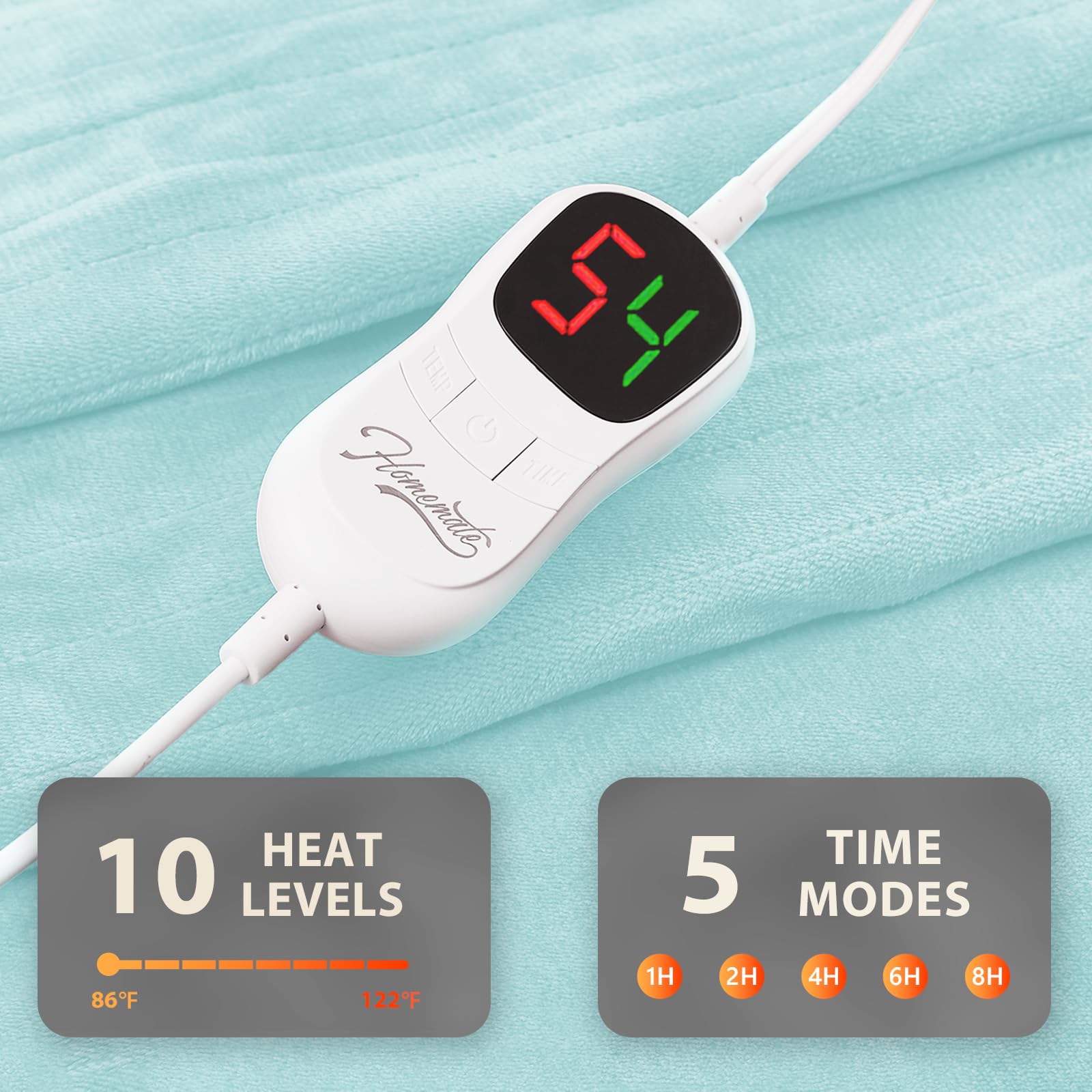 Manta térmica eléctrica tamaño King – Manta térmica de 100 x 90 pulgadas con 10 niveles de calor rápidos, 8 horas de apagado automático, franela ultra suave y acogedora, protección contra 5