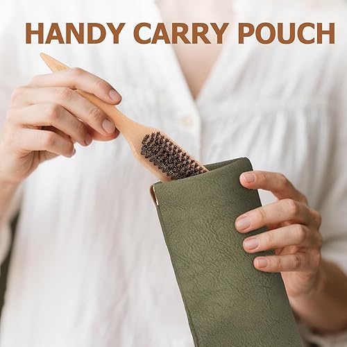 Miniatura 5 de Cepillo de pelo con cerdas de jabalí para hombres, mujeres y niños, ideal para colas de caballo elegantes, moños, alisar los pelos de bebé con