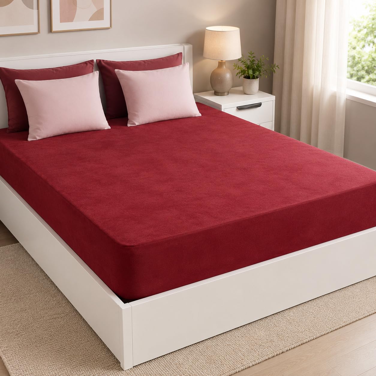 Amazon Brand - Solimo Cotton Water Resistant Mattress Protector |OEKO TEX Certified| Chemical Free | Waterproof & Hypoallergenic| 78"x72" - King Size, Maroon