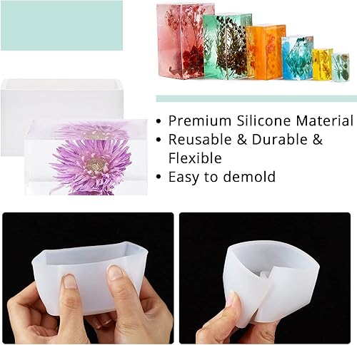 Miniatura 3 de Gartful Moldes de resina rectangulares, 6 moldes de silicona en forma de cubo, moldes de resina epoxi para adornos de bricolaje, proyectos de