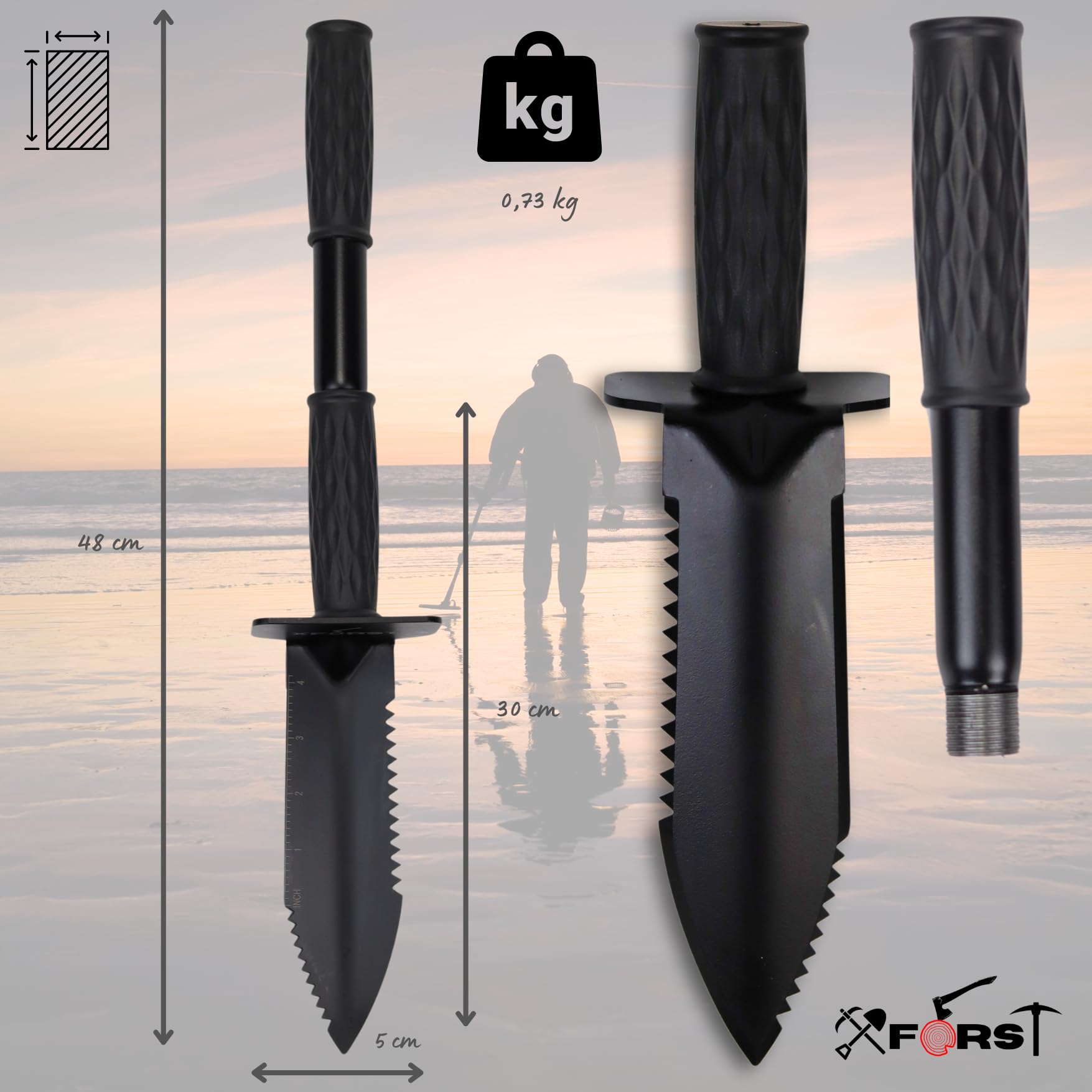 Xforst Detection Metales Pala pala para detector de metales con función de extensión. Hori Hori, Pala Camping. Mini pala de supervivencia. Ideal Jardinería, Prospección. Modelo X-GM350