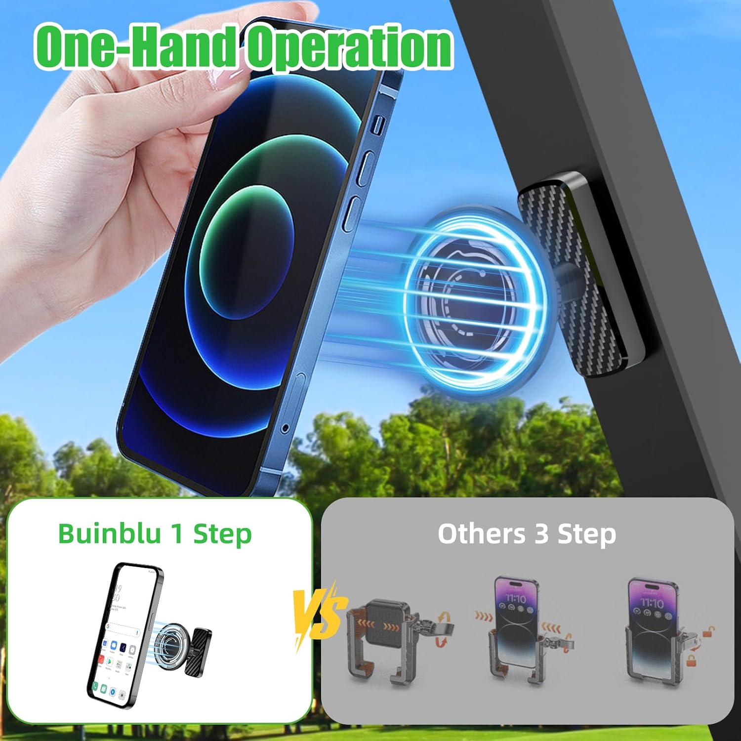 Magnetic Golf Cart Phone Holder Compatible with MagSafe iPhone 17 Pro Max Air 16 15 14 13 12 Series, Fits EZGO, Yamaha, Club Car, Icon, Golf Cart Accessories Gift for Famliy & Friend - Image 2